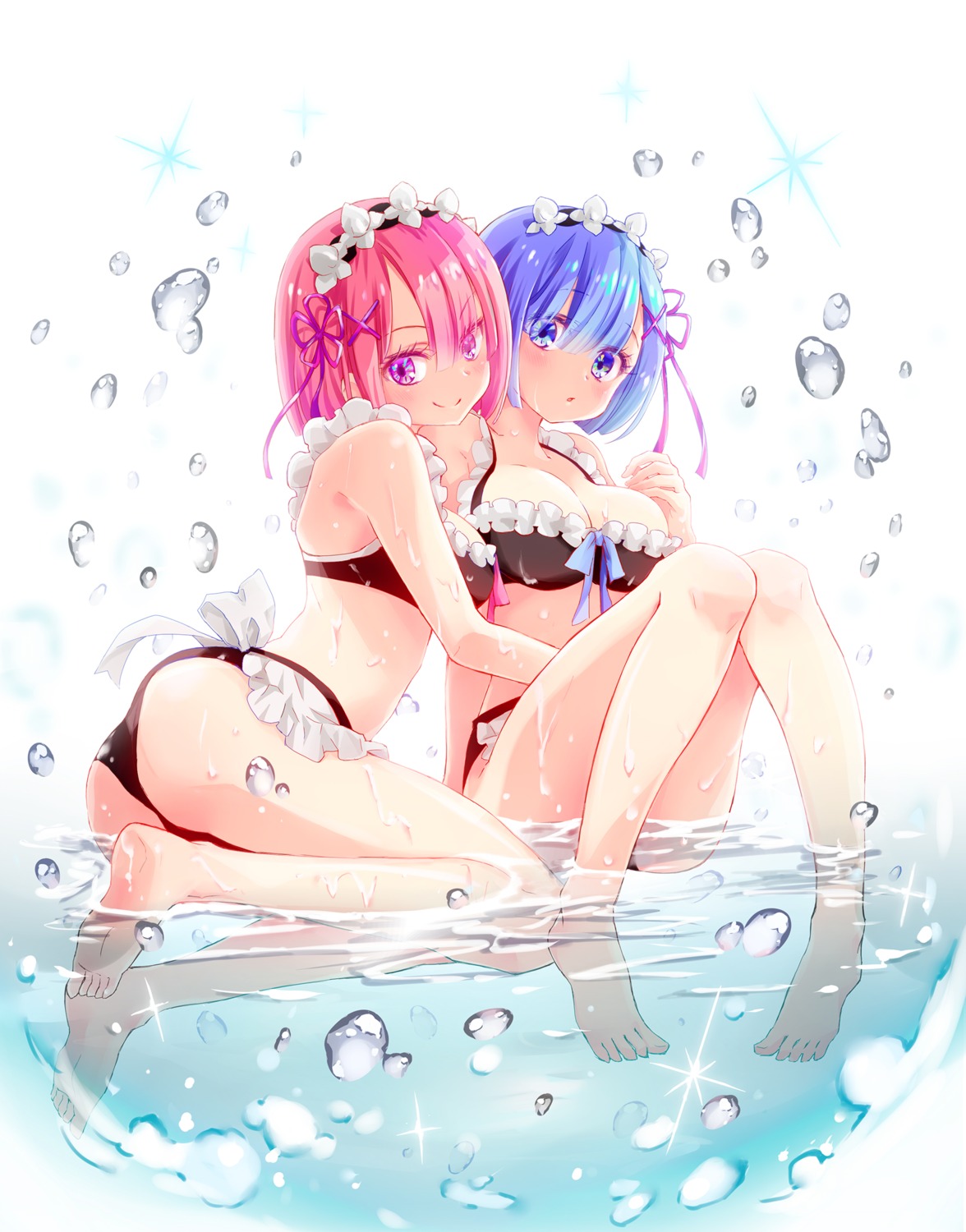 24maid3 ass bikini feet ram_(re_zero) re_zero_kara_hajimeru_isekai_seikatsu rem_(re_zero) swimsuits thong wet