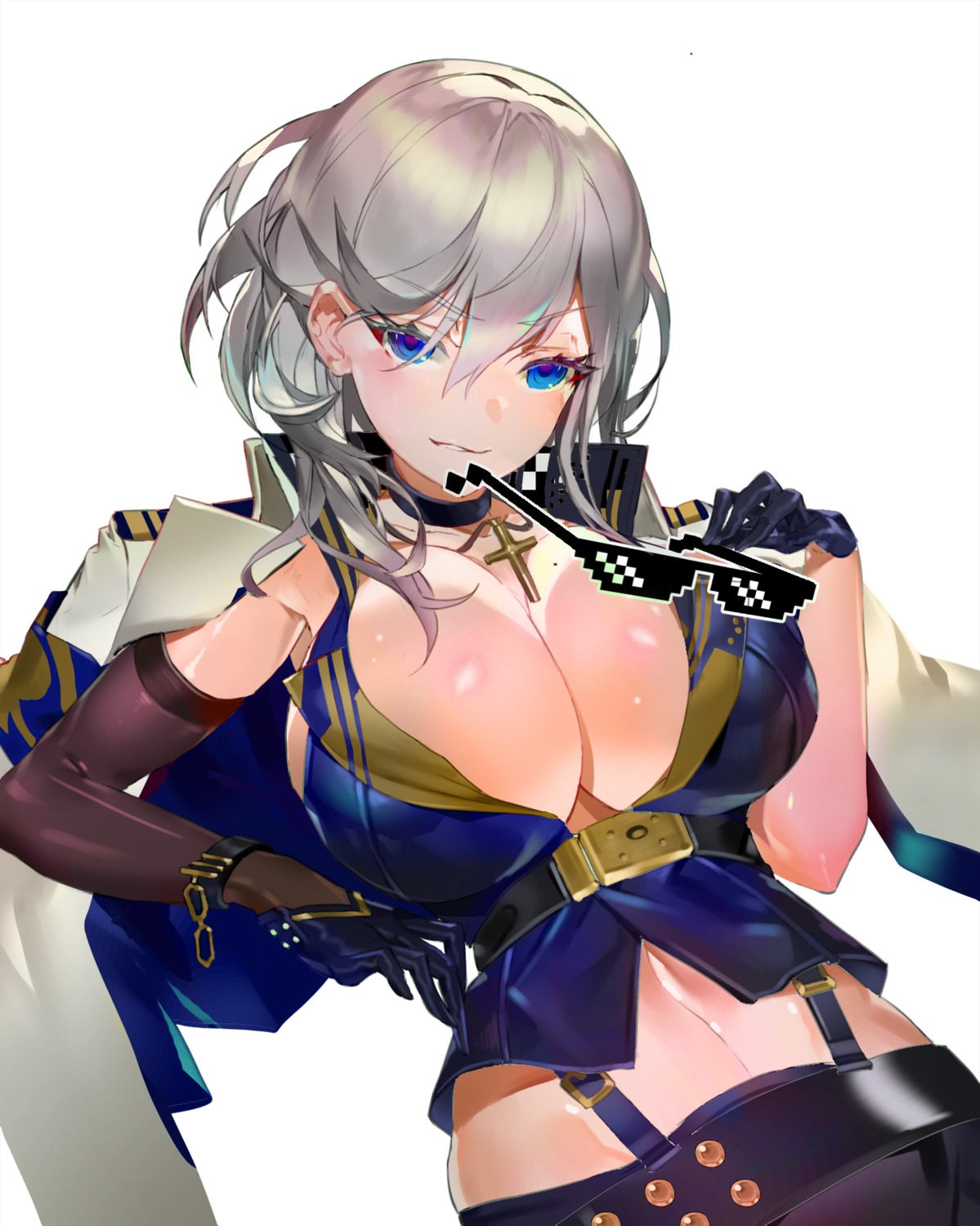 azur_lane cleavage j_na megane no_bra open_shirt washington_(azur_lane)