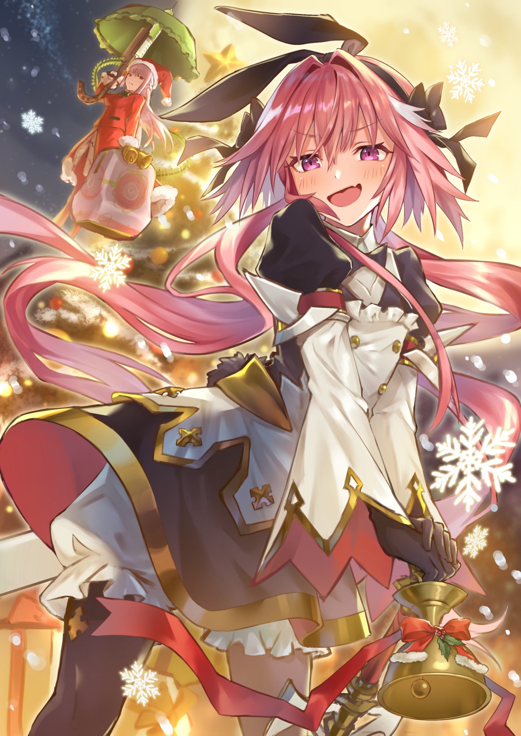 astolfo_(fate) bloomers christmas dress fate/grand_order pantyhose sword tamu_(tamurarucaffe1226) trap umbrella