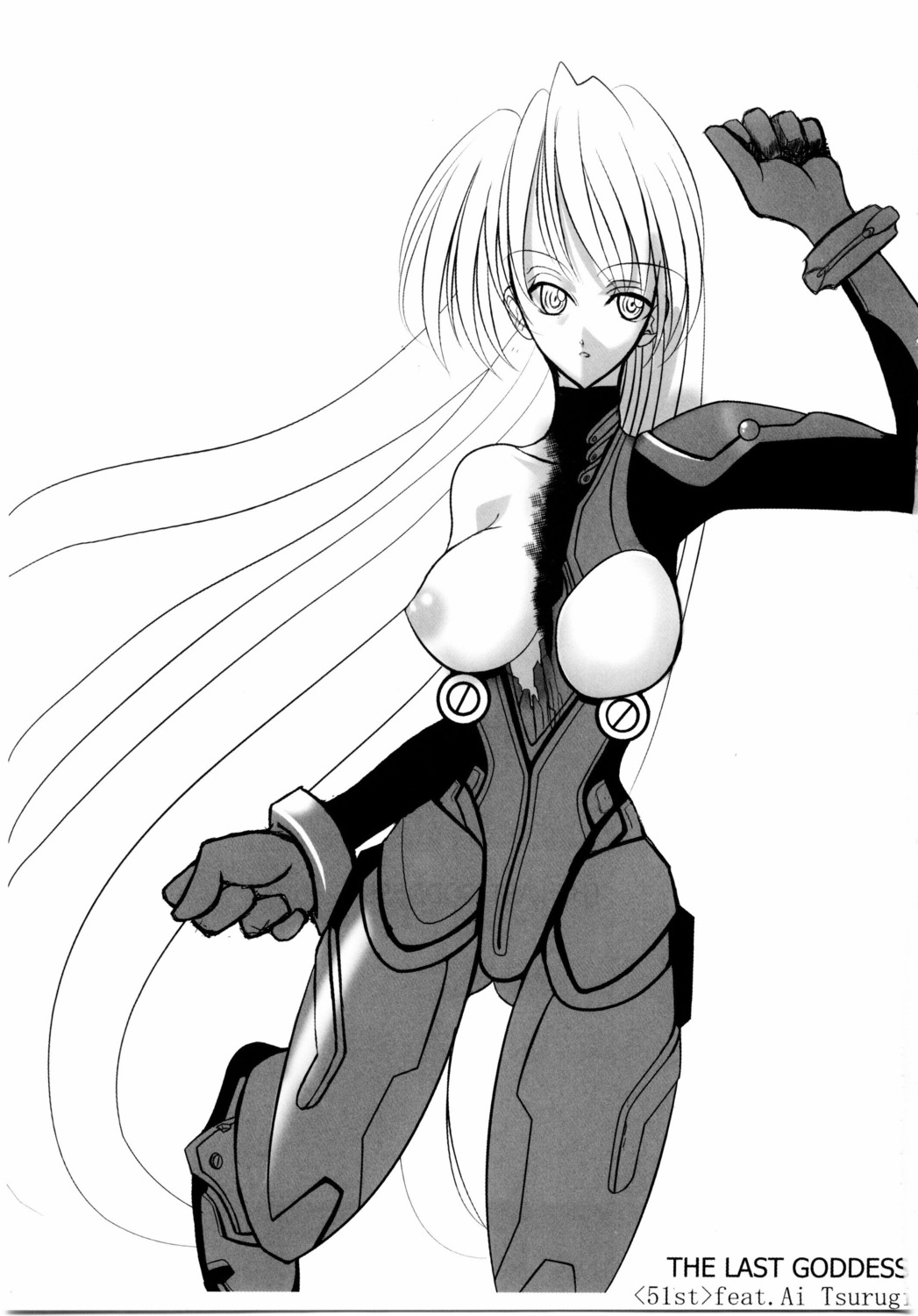 bodysuit breasts monochrome neon_genesis_evangelion nipples souryuu_asuka_langley tsurugi_ai_(artist)