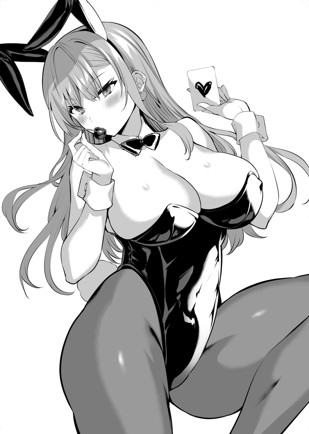 animal_ears bunny_ears bunny_girl erect_nipples monochrome no_bra pantyhose sansyoku_amido. strategic_lovers yamada_aki