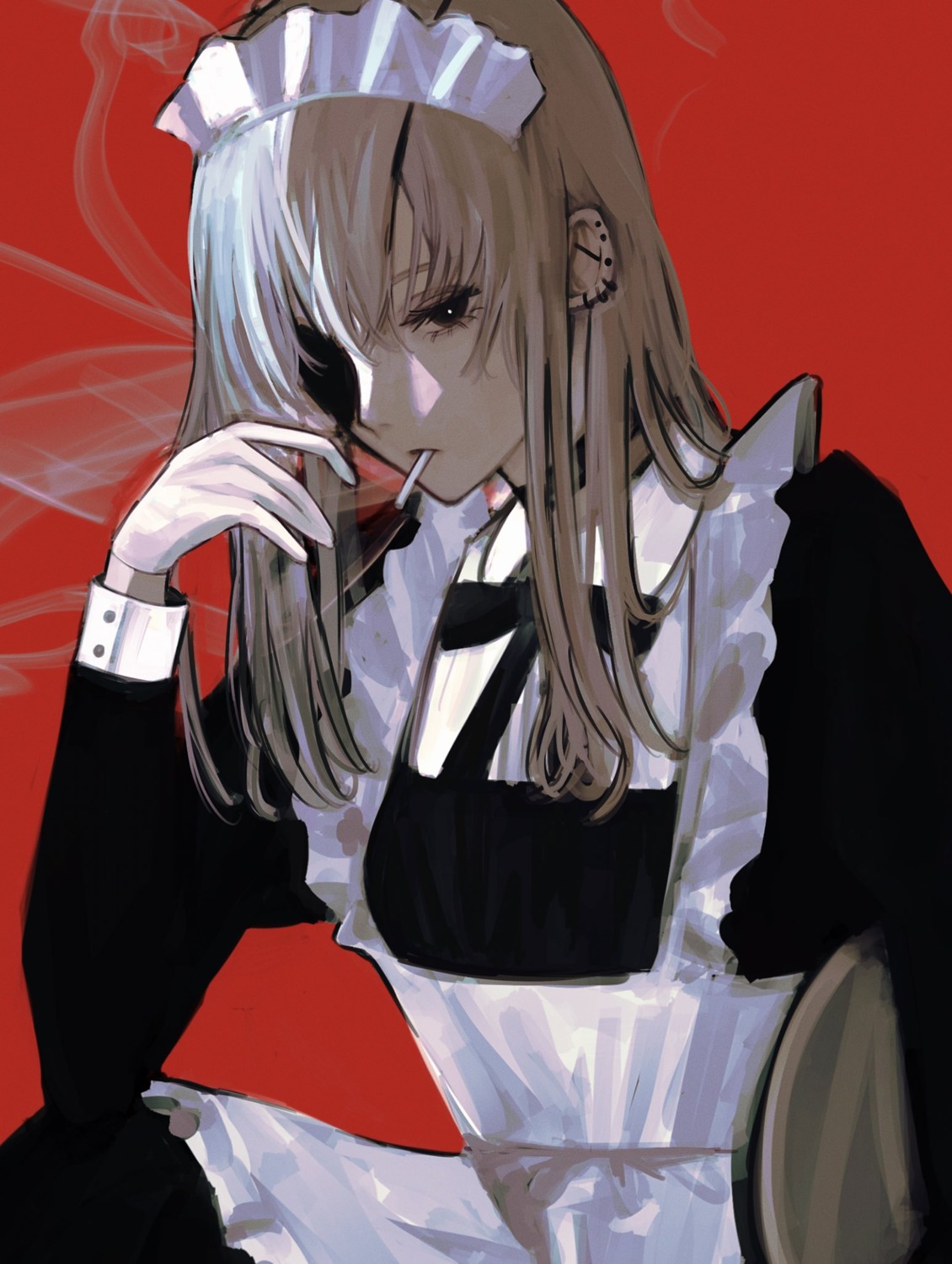 chainsaw_man eyepatch maid noroma02 quanxi_(chainsaw_man) smoking