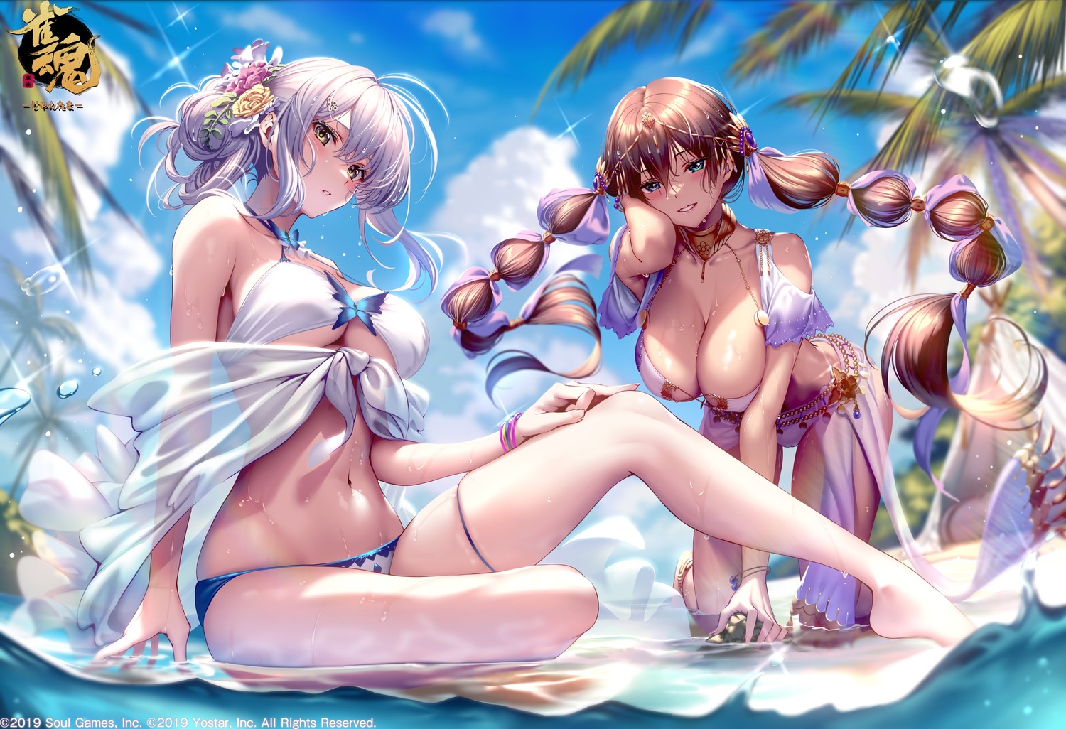 bikini garter heterochromia majsoul piromizu sara_(majsoul) see_through swimsuits wet yagi_yui