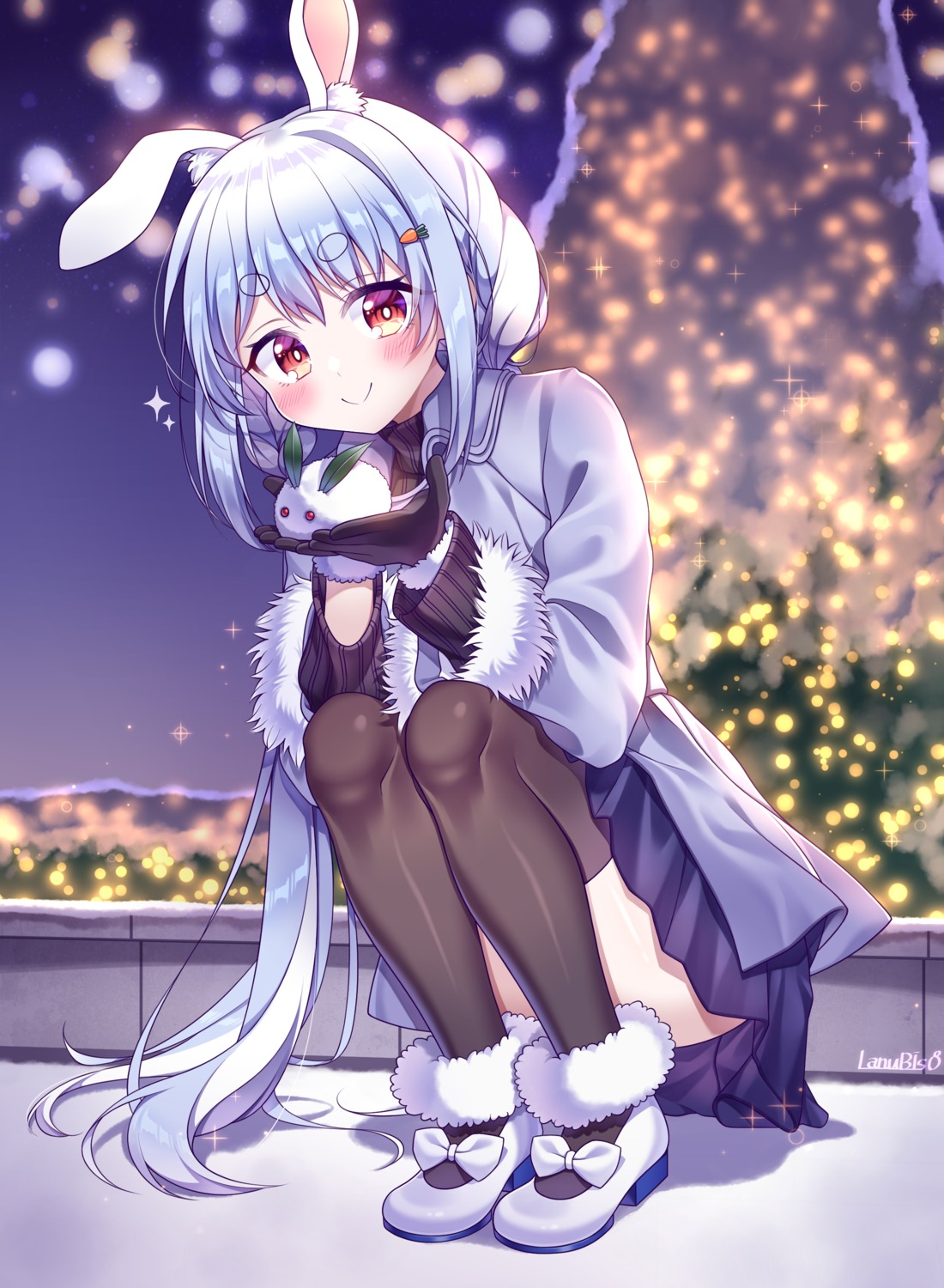 animal_ears bunny_ears christmas hololive lanubis skirt_lift thighhighs usada_pekora