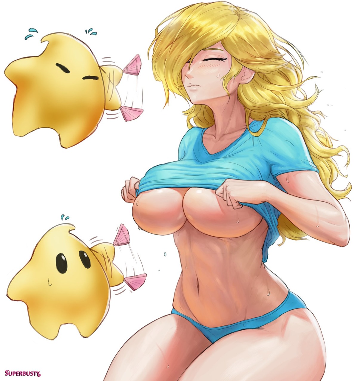 mario_bros. no_bra pantsu rosalina shirt_lift superbusty undressing