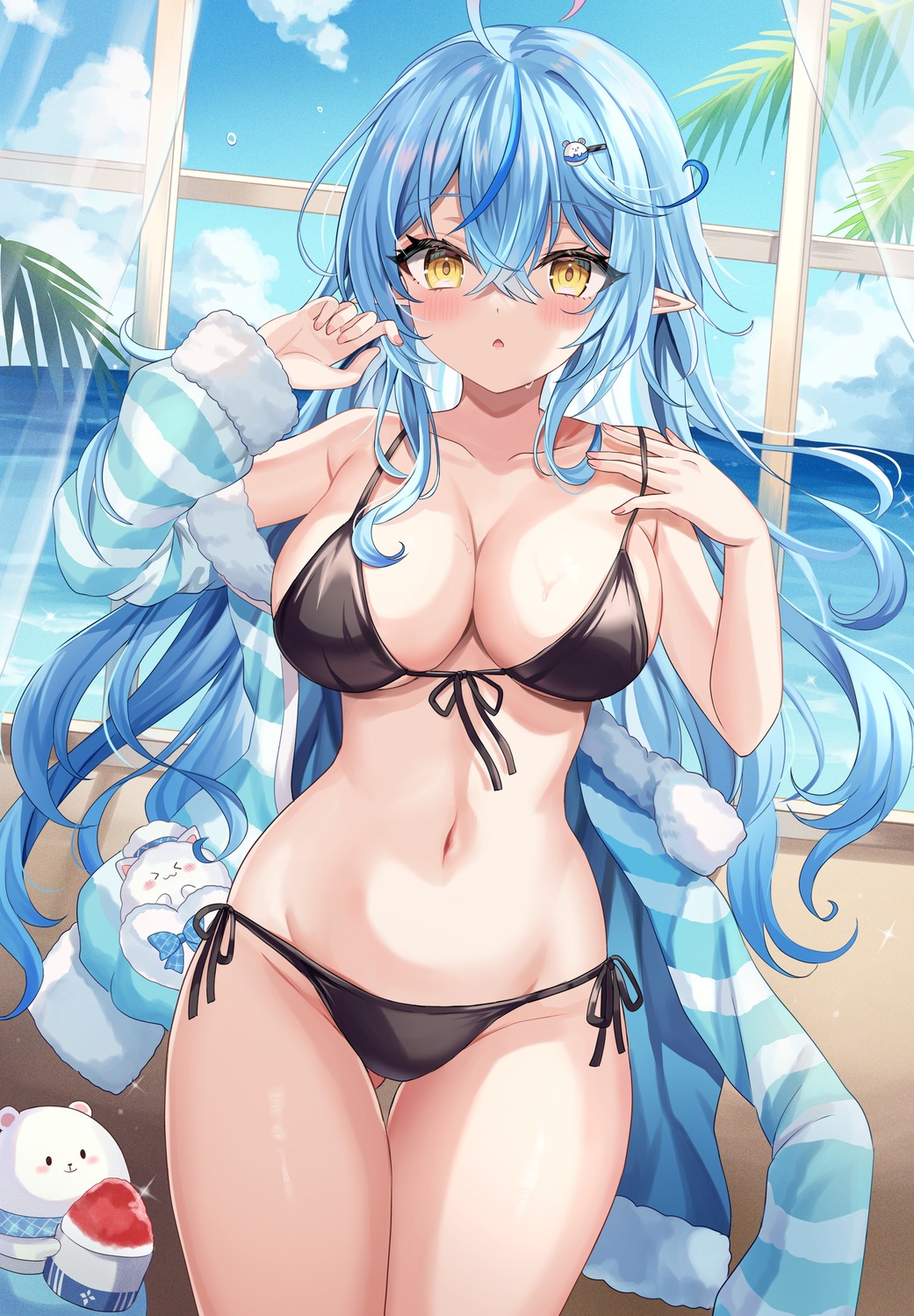 bikini elf hololive open_shirt pointy_ears retsuto swimsuits yukihana_lamy