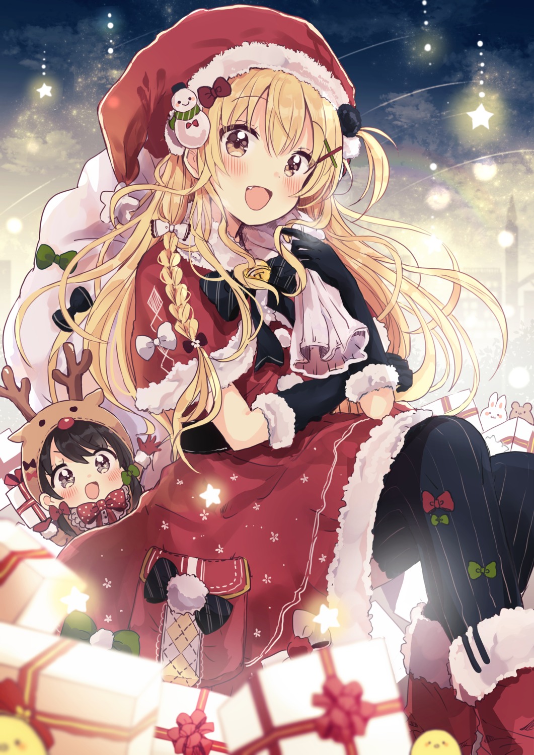 christmas dress horns sakura_oriko thighhighs