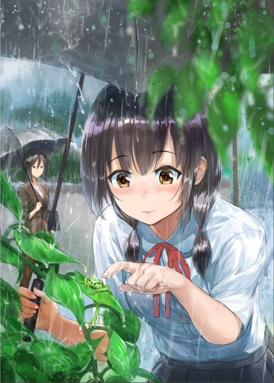 crystal_shoujo seifuku umbrella wet