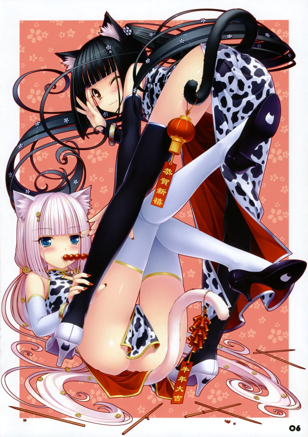 animal_ears chinadress chocola neko_works nekomimi nekopara nopan sayori tail thighhighs vanilla