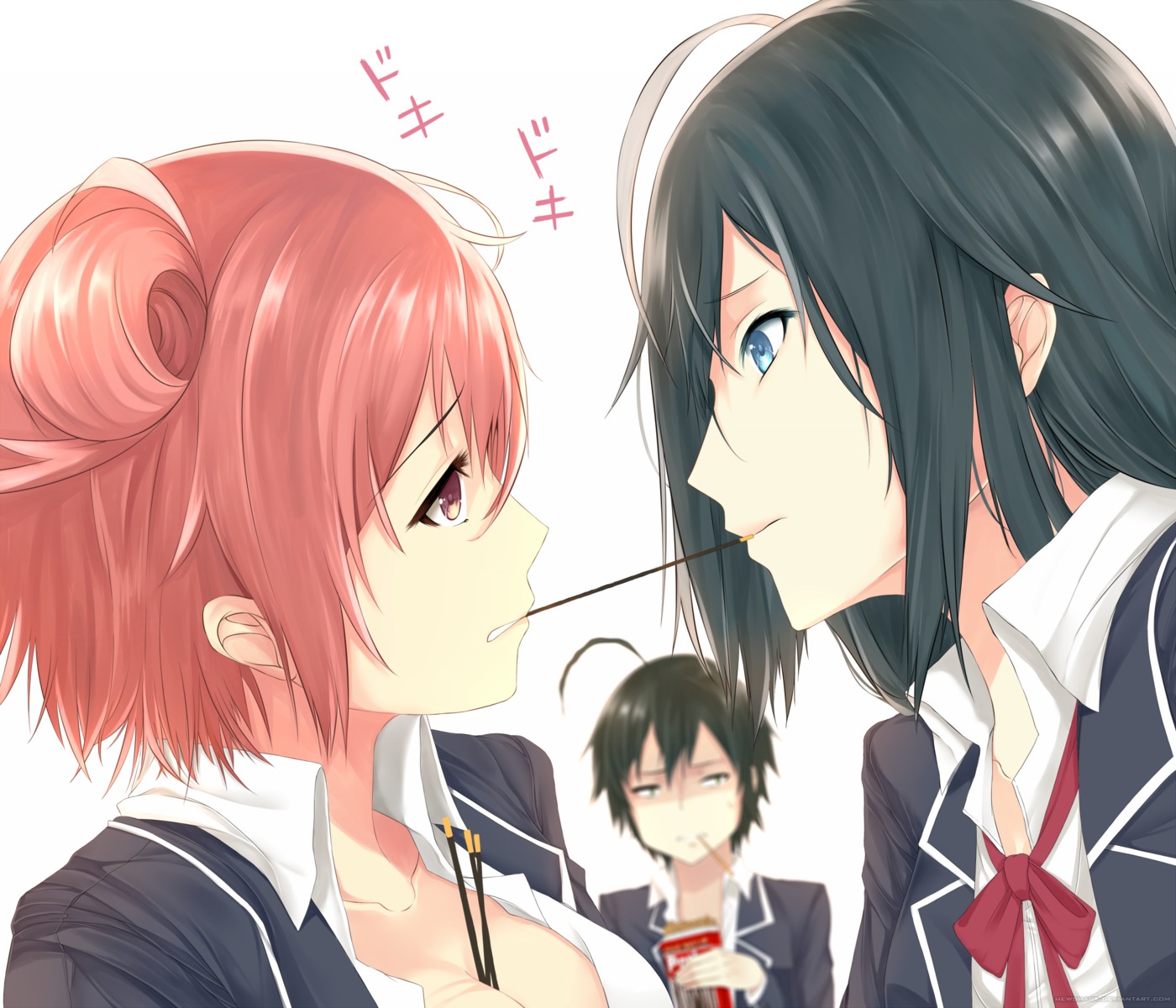 cleavage hews hikigaya_hachiman seifuku yahari_ore_no_seishun_lovecome_wa_machigatteiru. yuigahama_yui yukinoshita_yukino yuri