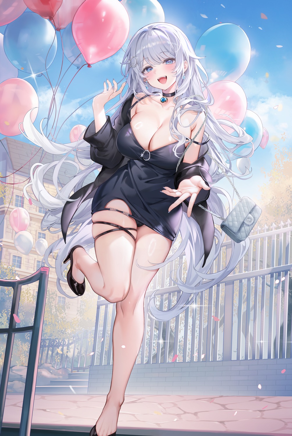 cameltoe dress garter heels machi_(7769) no_bra pantsu skirt_lift