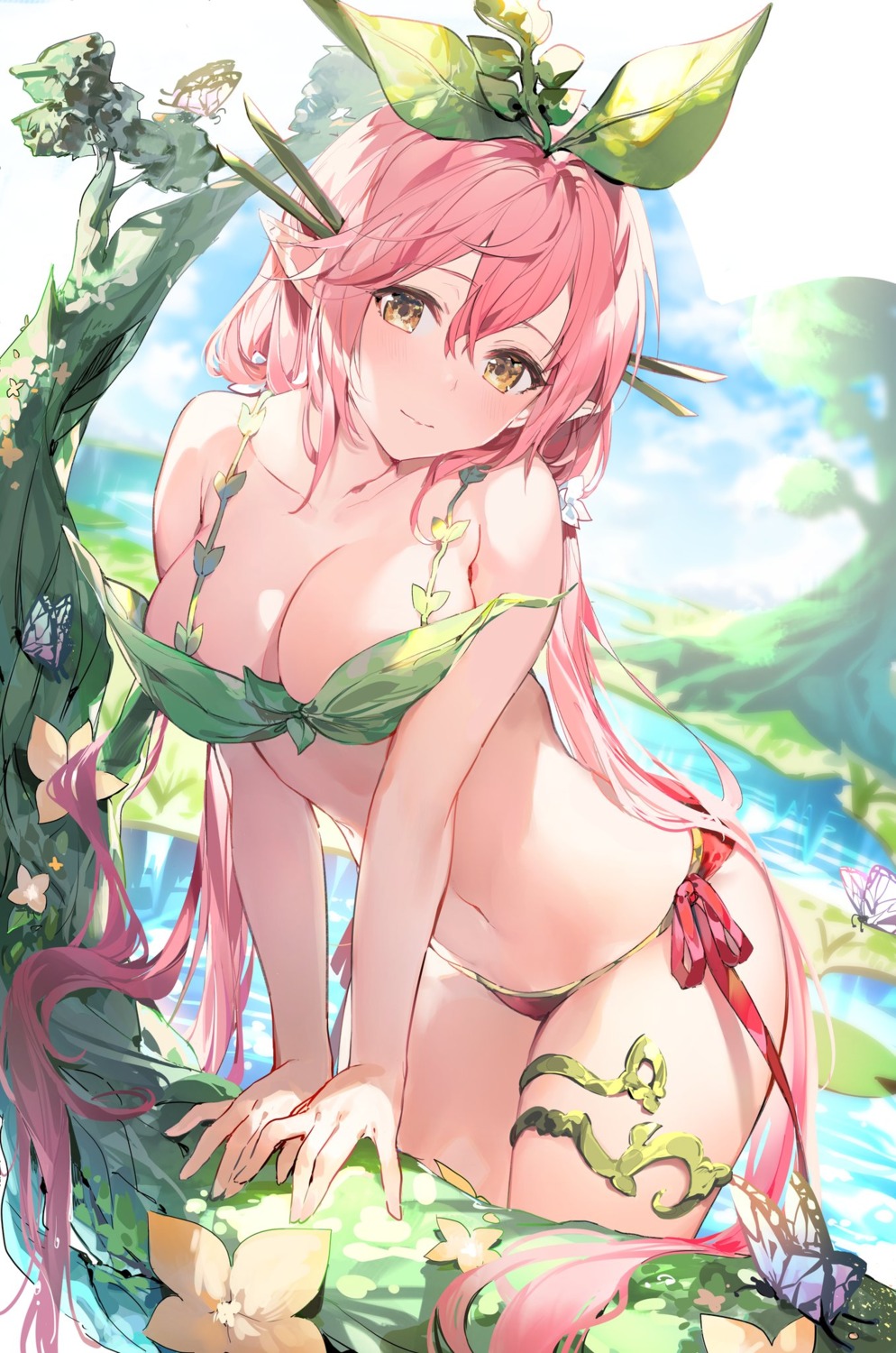 bikini garter granblue_fantasy pointy_ears swimsuits umibouzu yggdrasill_(granblue_fantasy)