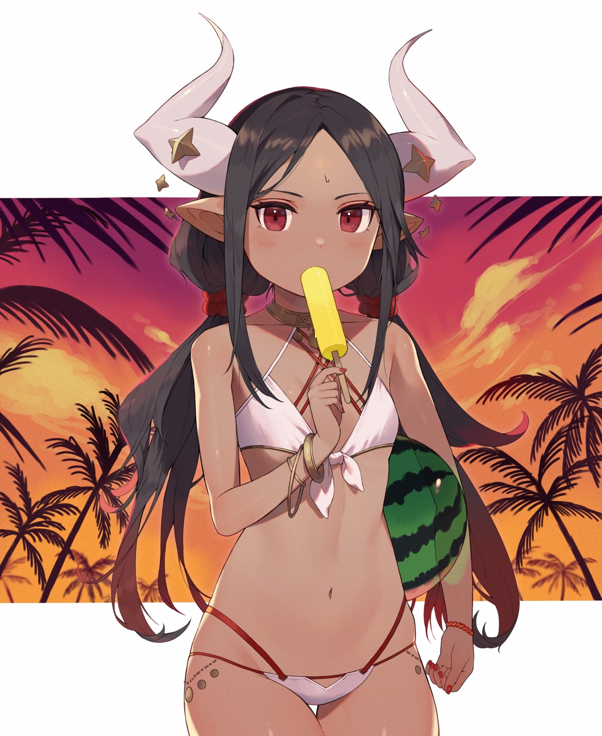 bikini horns pointy_ears shibainu swimsuits