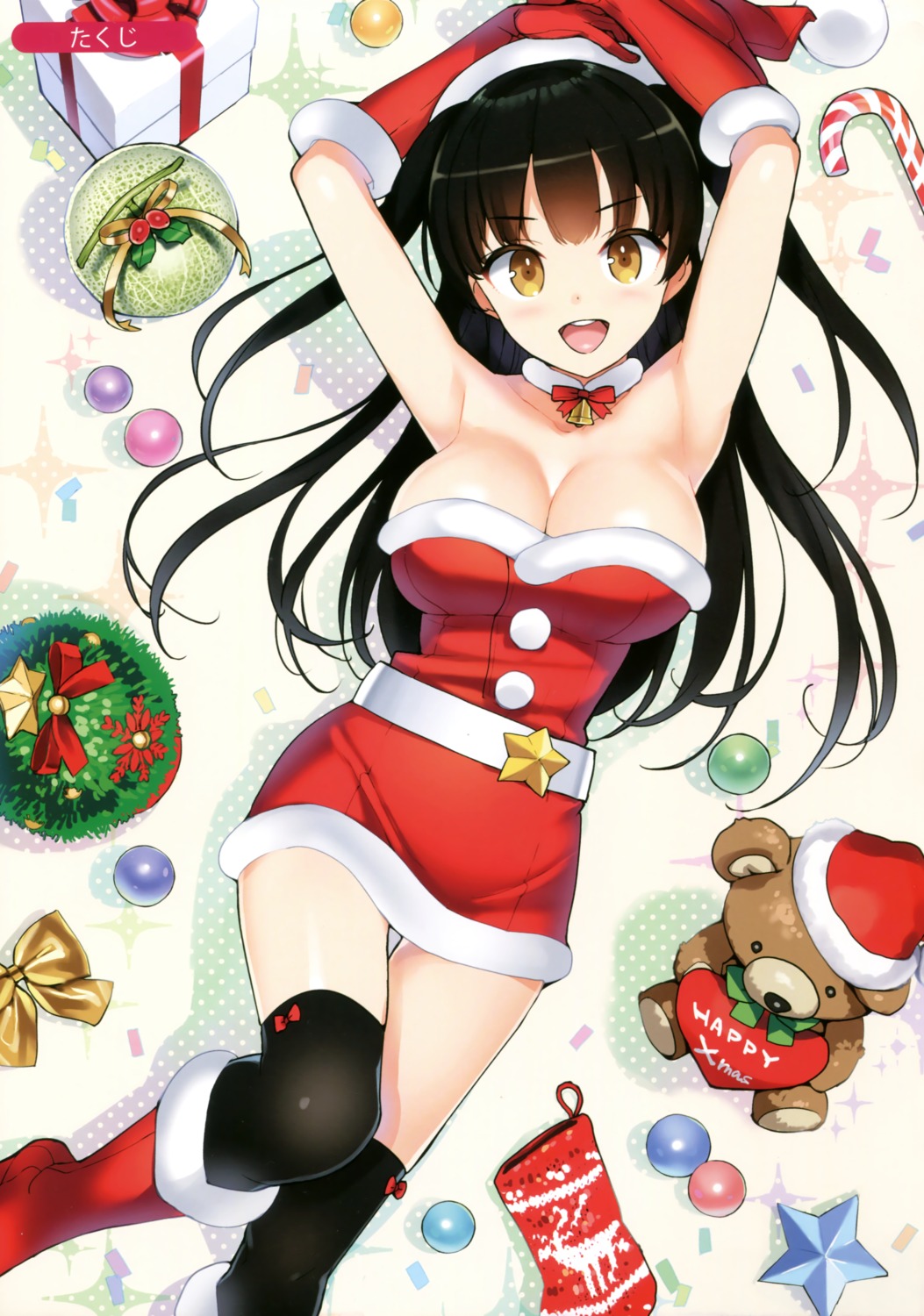 christmas cleavage dress heels takuji thighhighs