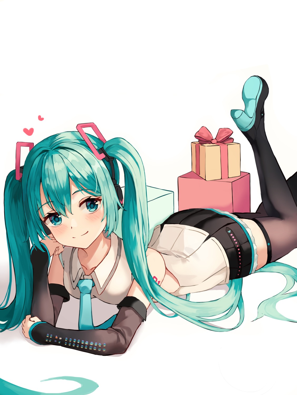 hatsune_miku headphones heels kuroa tattoo thighhighs vocaloid