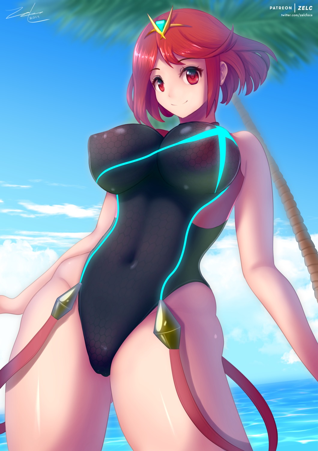 cameltoe erect_nipples homura_(xenoblade_2) swimsuits xenoblade_(series) xenoblade_2 zelc-face