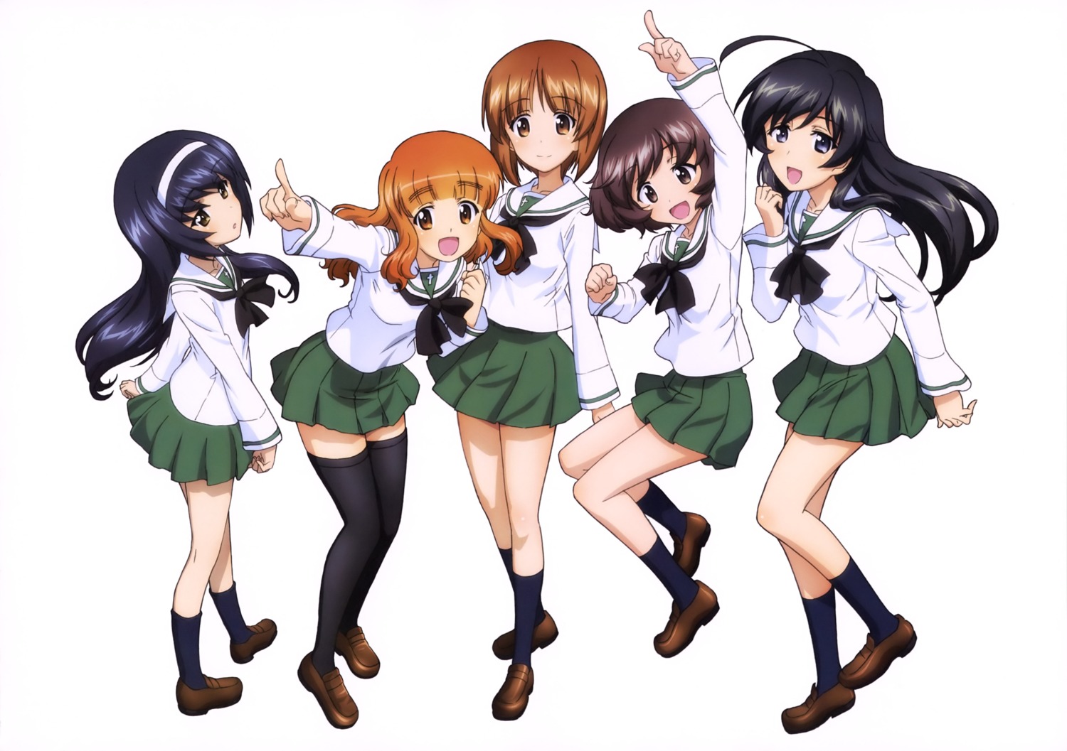 akiyama_yukari girls_und_panzer isuzu_hana nishizumi_miho reizei_mako seifuku takebe_saori thighhighs