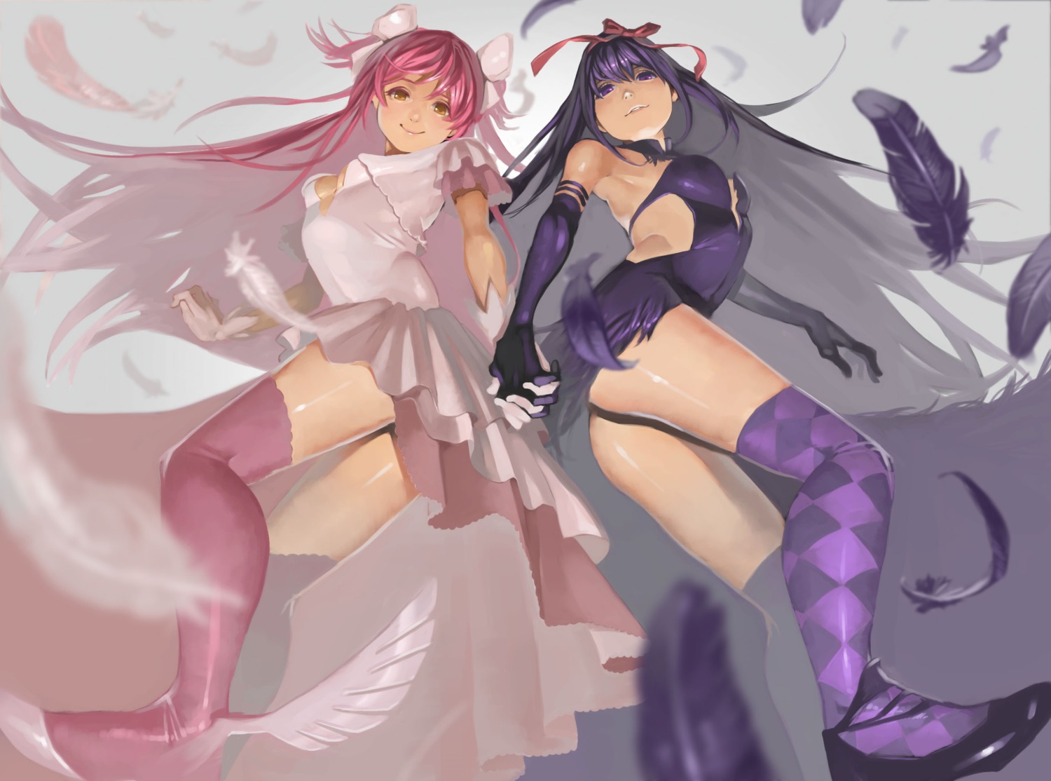 akemi_homura kaname_madoka puella_magi_madoka_magica thighhighs ultimate_madoka yom