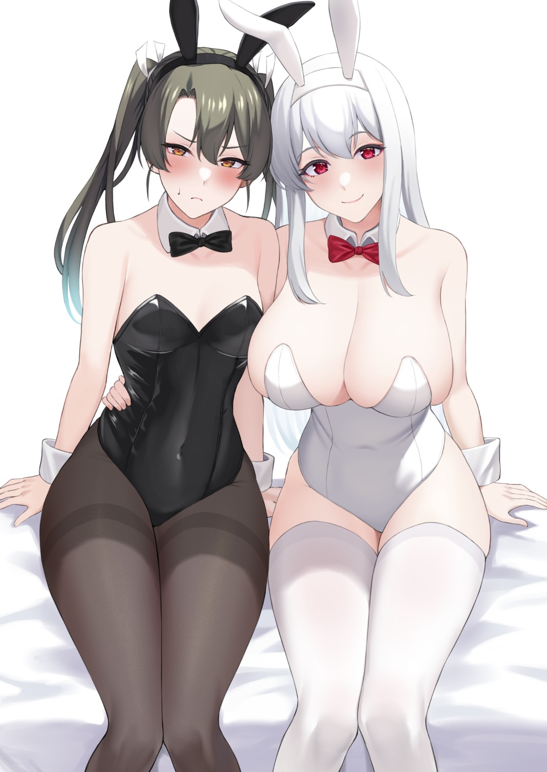 animal_ears bunny_ears bunny_girl kantai_collection no_bra pantyhose shoukaku_(kancolle) takaman_(gaffe) zuikaku_(kancolle)