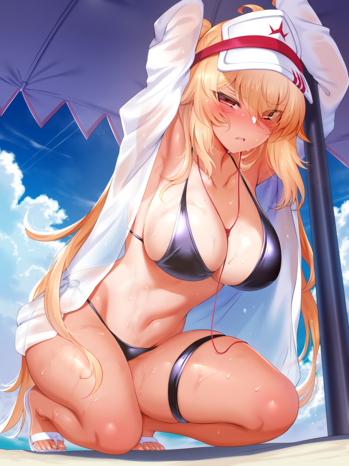 bikini garter hiyake-chan_(rogia) open_shirt rogia see_through swimsuits wet wet_clothes