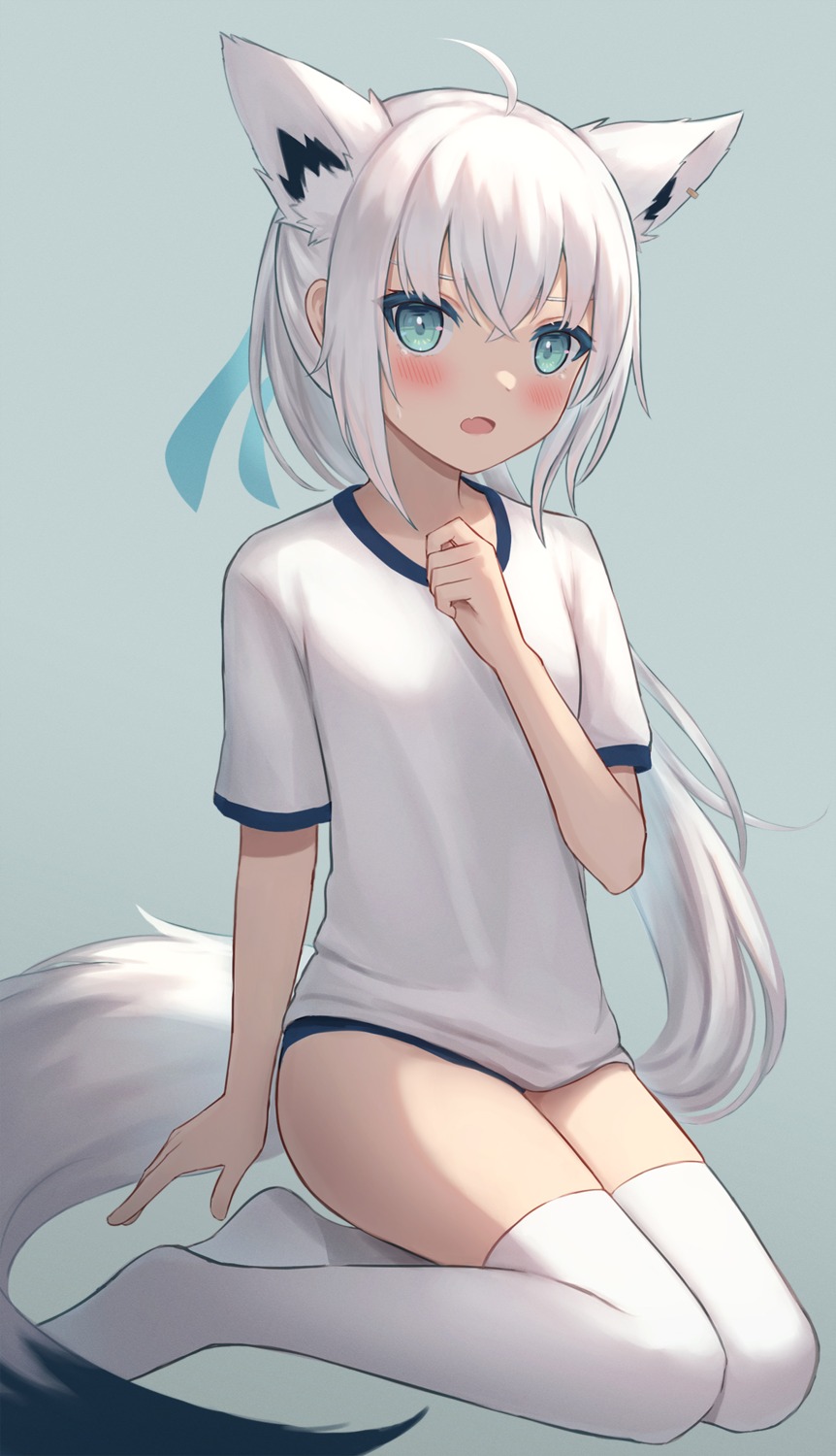 animal_ears buruma gym_uniform hololive hololive_gamers kitsune oridays shirakami_fubuki tail thighhighs