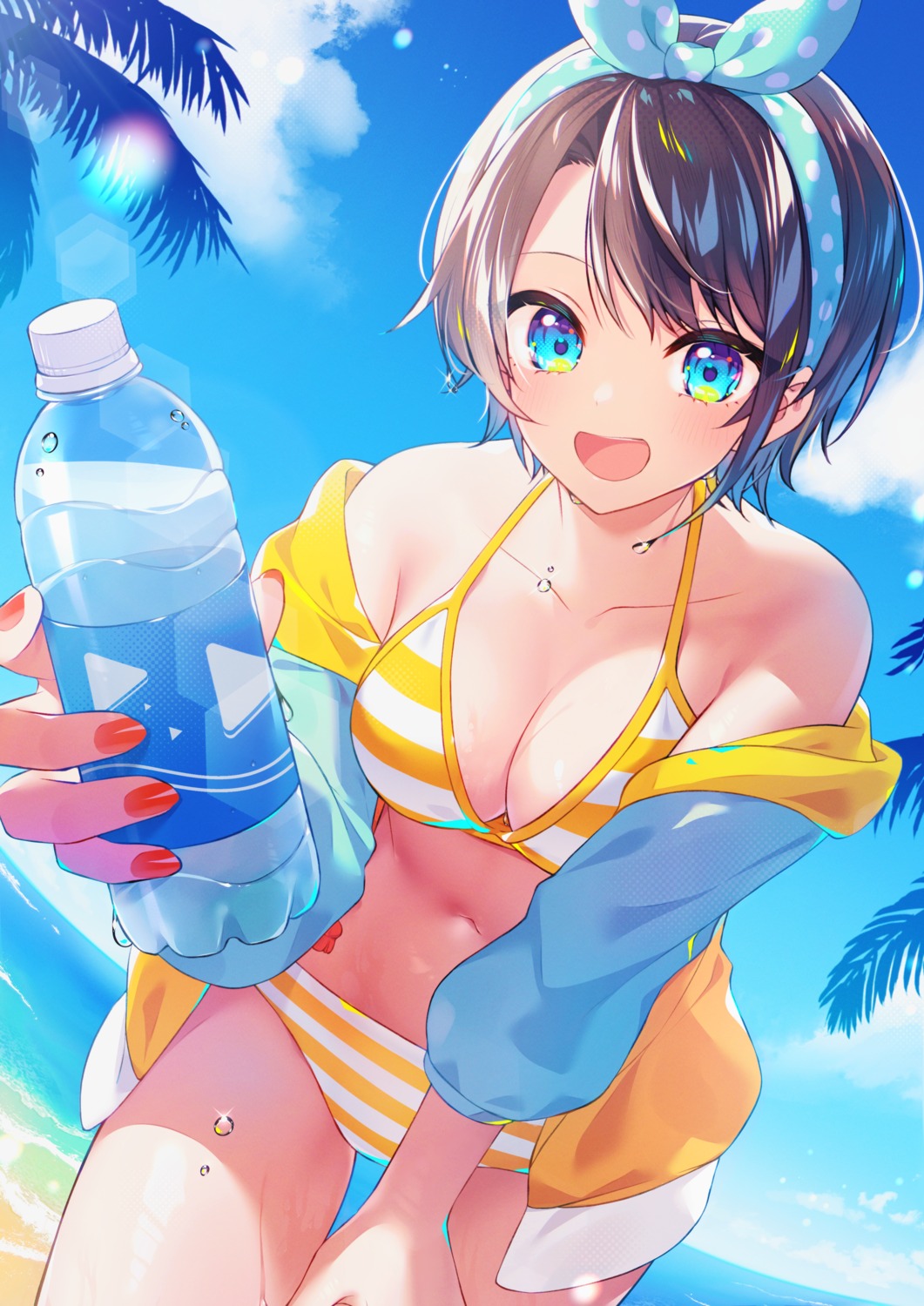 bikini hololive kitazume_kumie oozora_subaru open_shirt swimsuits wet