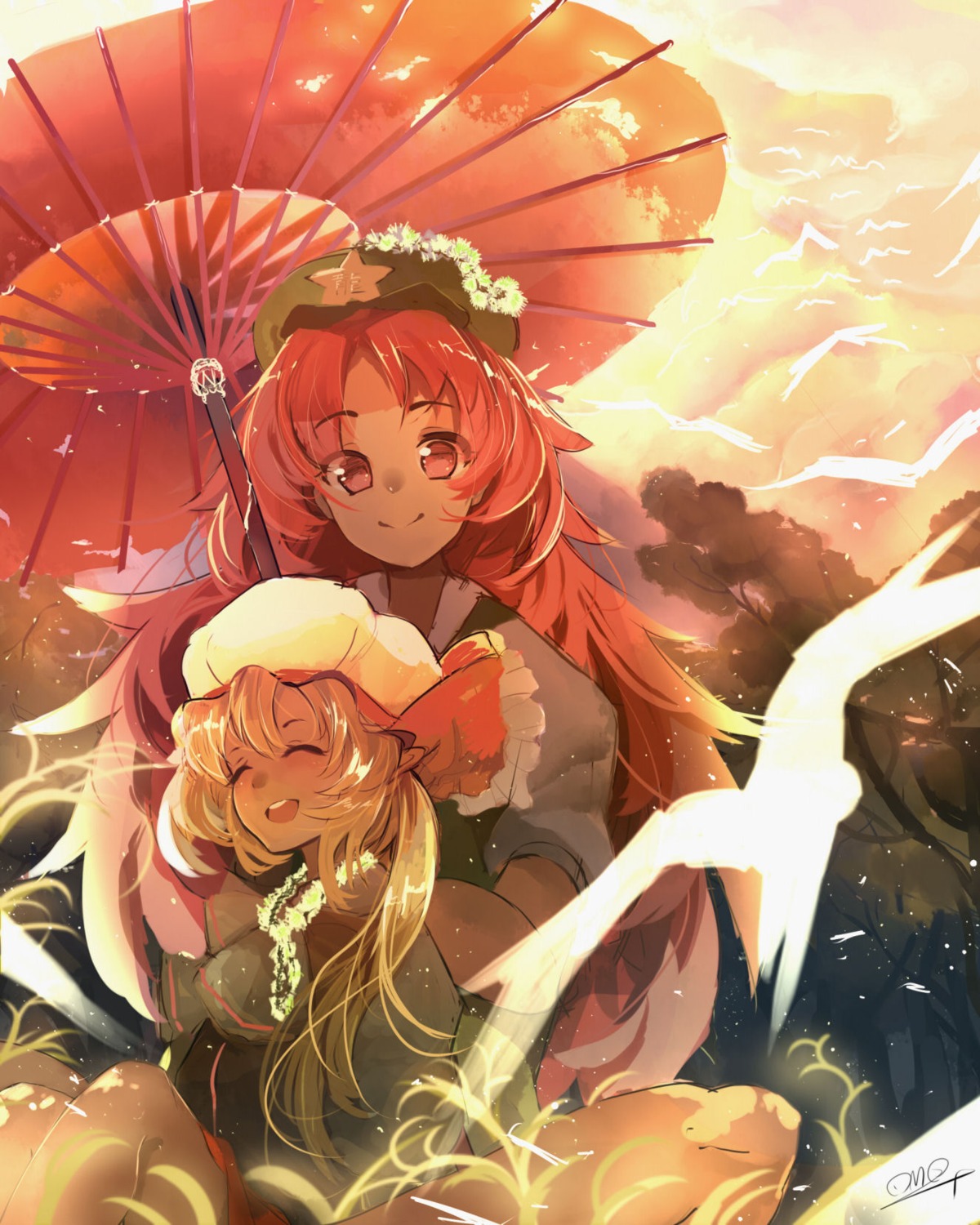 flandre_scarlet hong_meiling omo_(utakatadice) touhou umbrella