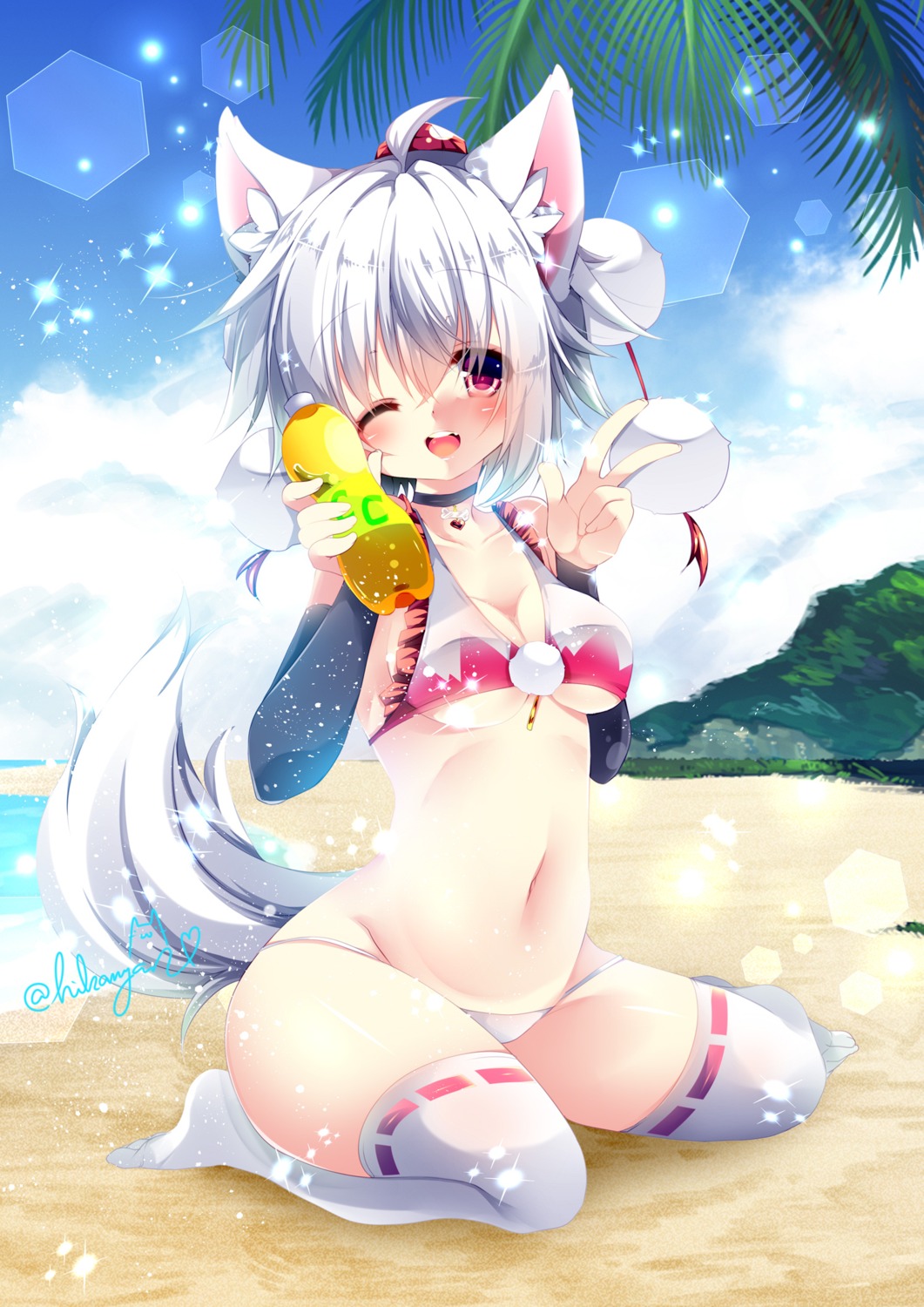 animal_ears bikini cleavage inubashiri_momiji swimsuits tagme tail thighhighs touhou underboob