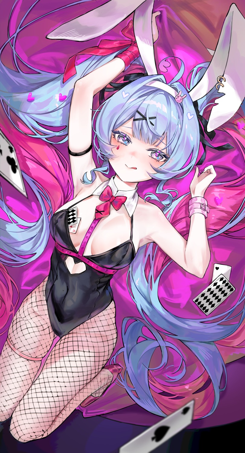 animal_ears bunny_ears bunny_girl fishnets garter hatsune_miku no_bra pantyhose rabbit_hole_(vocaloid) someang tattoo vocaloid