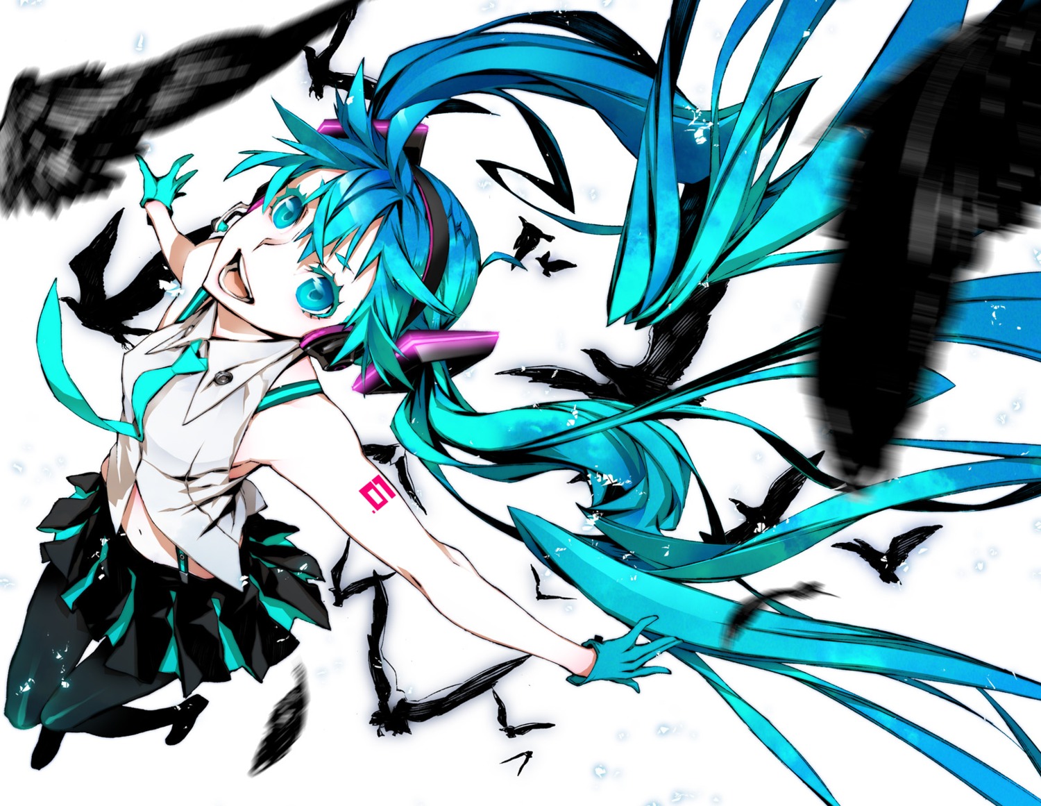 hatsune_miku headphones miwa_shirow pantyhose vocaloid