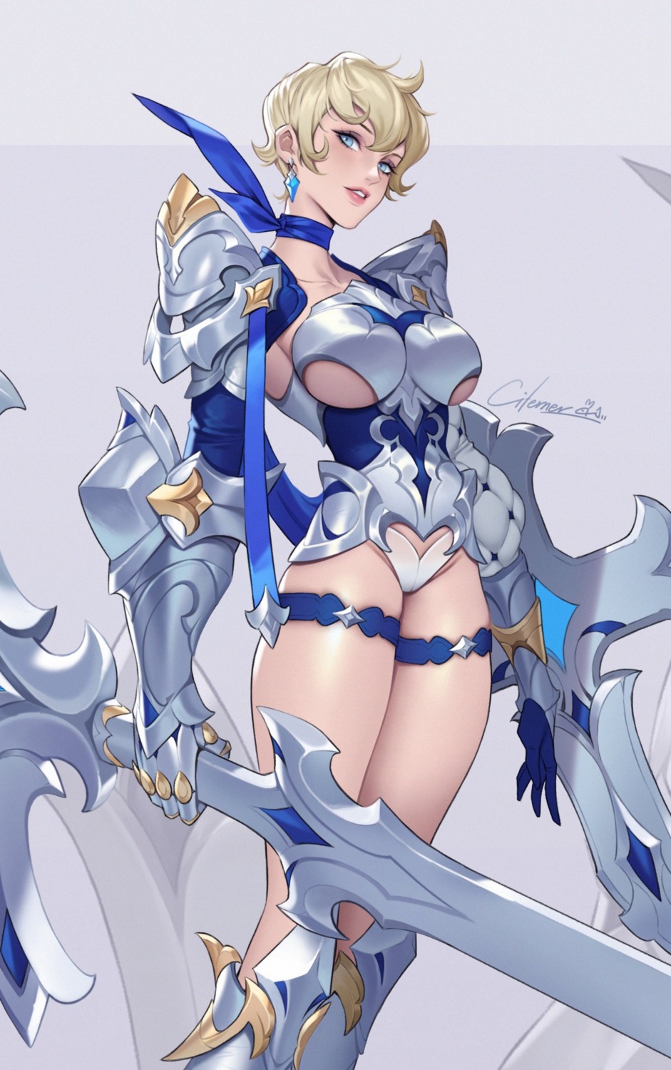 armor bikini_armor citemer garter leotard no_bra sword underboob