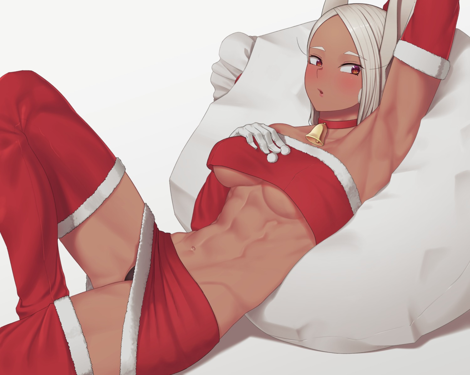 animal_ears boku_no_hero_academia bunny_ears christmas no_bra pantsu putchers skirt_lift thighhighs underboob usagiyama_rumi