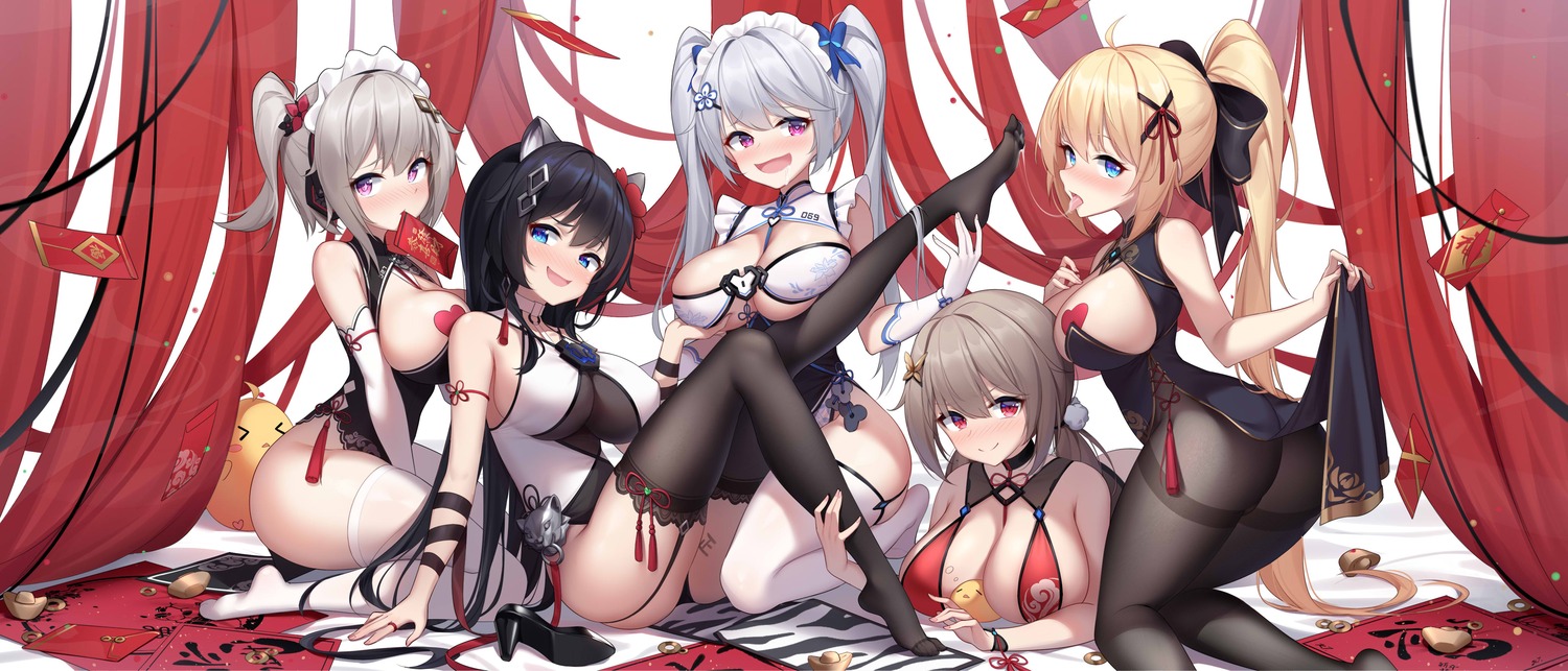 animal_ears asian_clothes ass chinadress heels k.t.cube maid no_bra pantyhose pasties skirt_lift stockings thighhighs