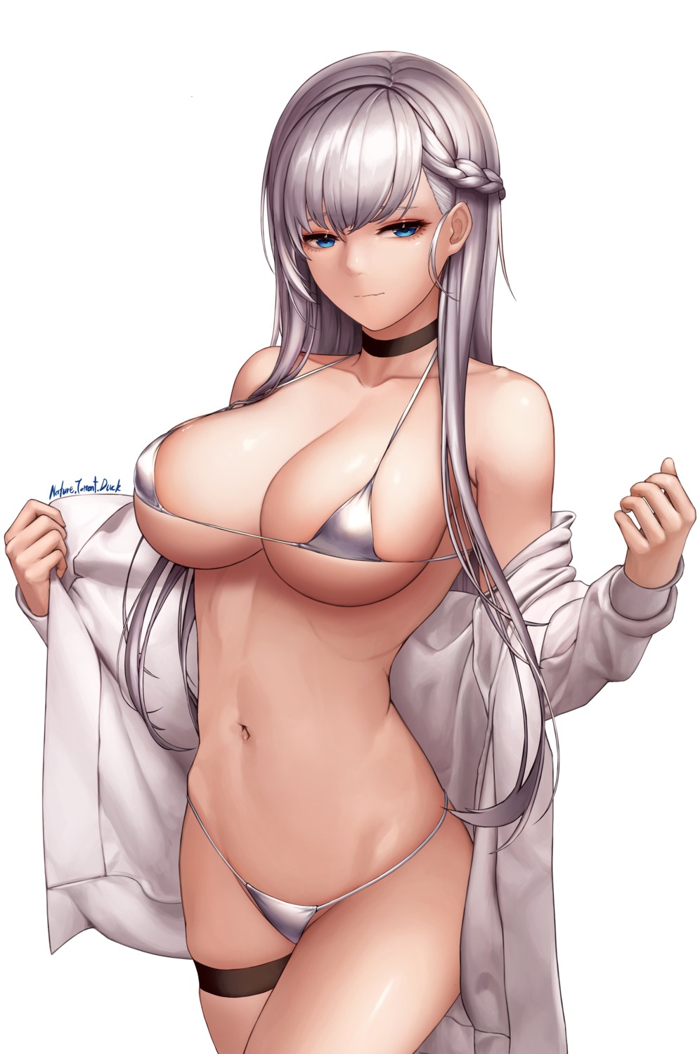 azur_lane belfast_(azur_lane) bikini erect_nipples garter open_shirt swimsuits torrentduck undressing