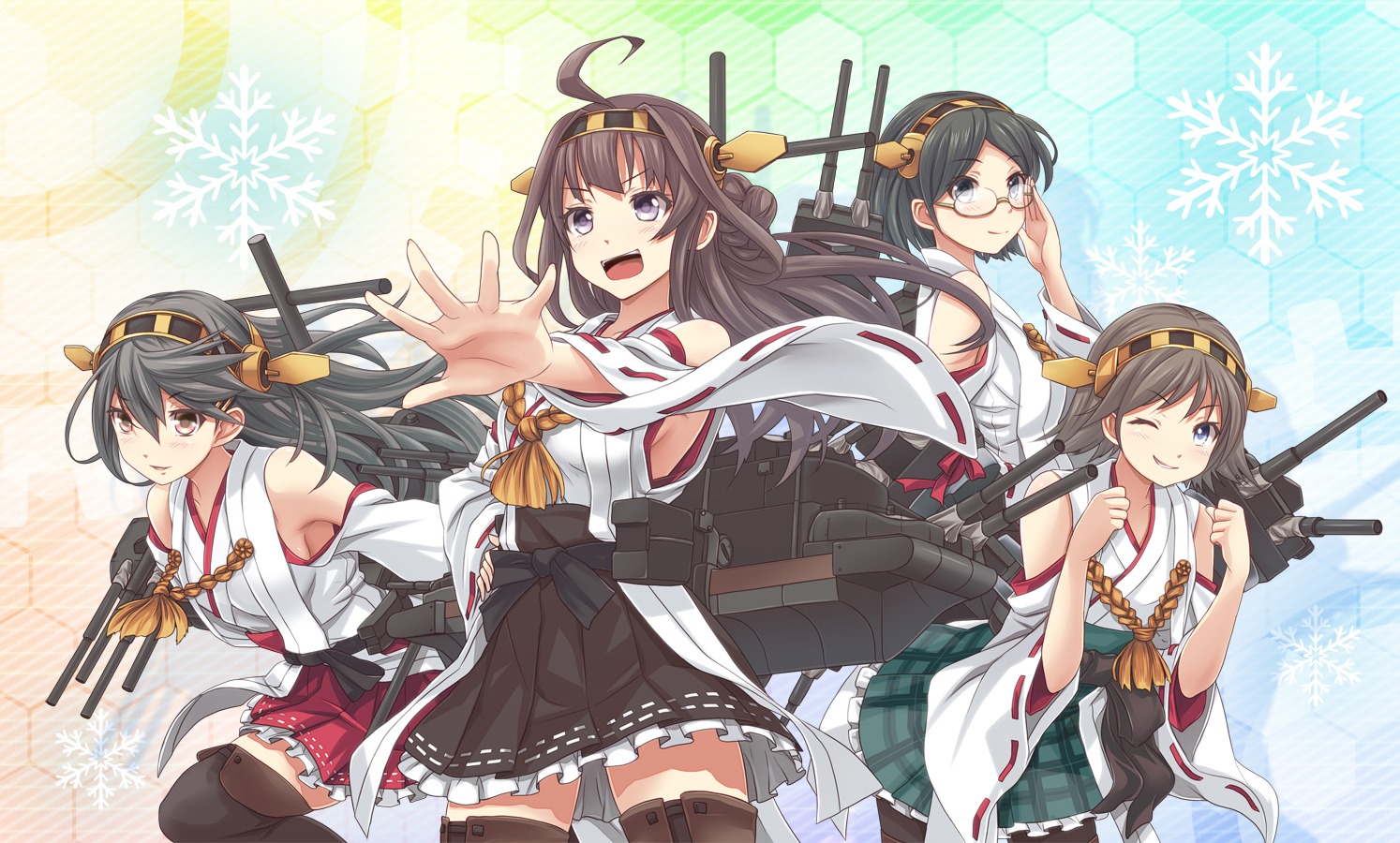 haruna_(kancolle) hiei_(kancolle) kantai_collection kirishima_(kancolle) kongou_(kancolle) megane thighhighs v-mag