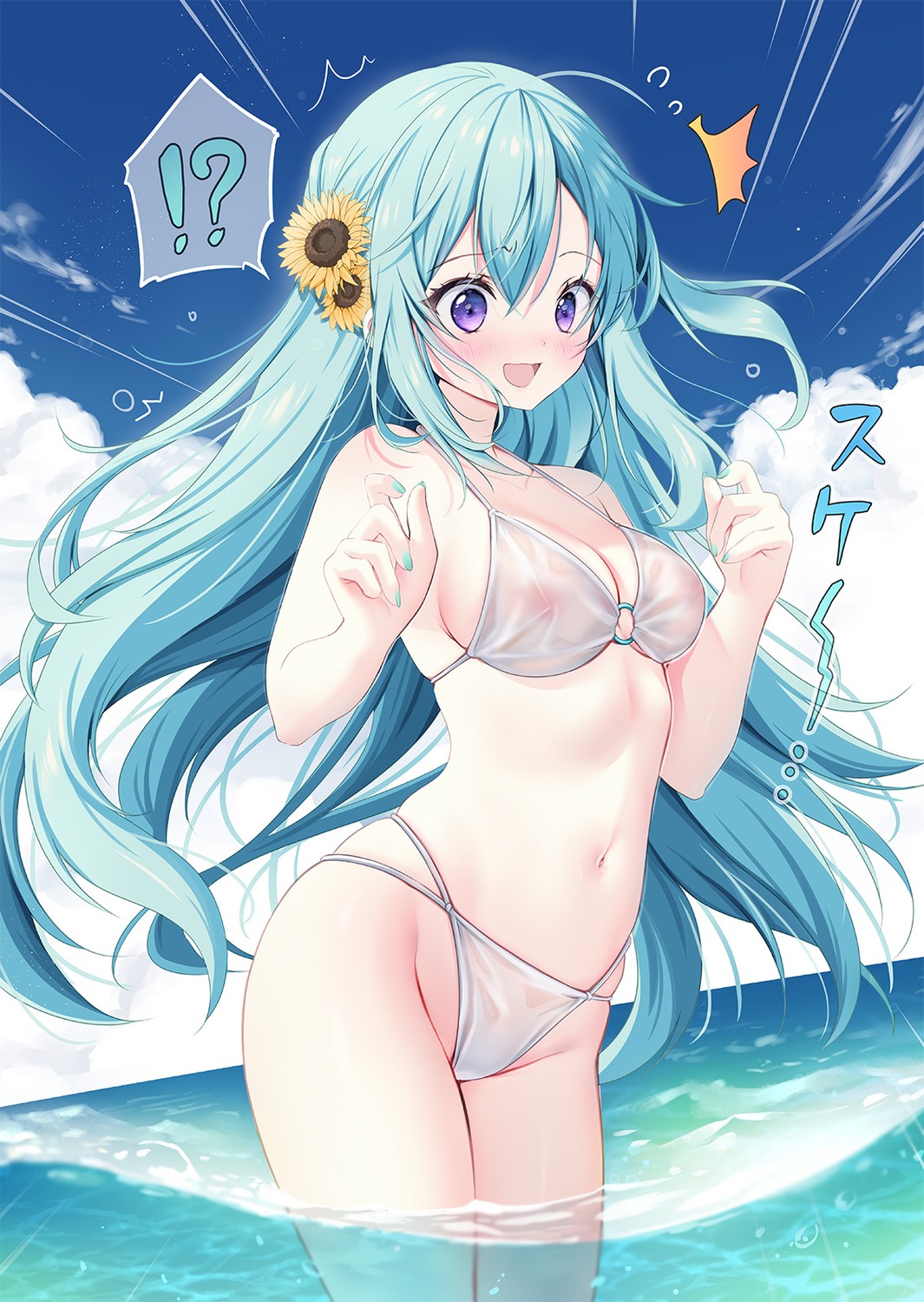 areola bikini emori_miku emori_miku_project see_through swimsuits thong wet wet_clothes yoruhoshi_owl