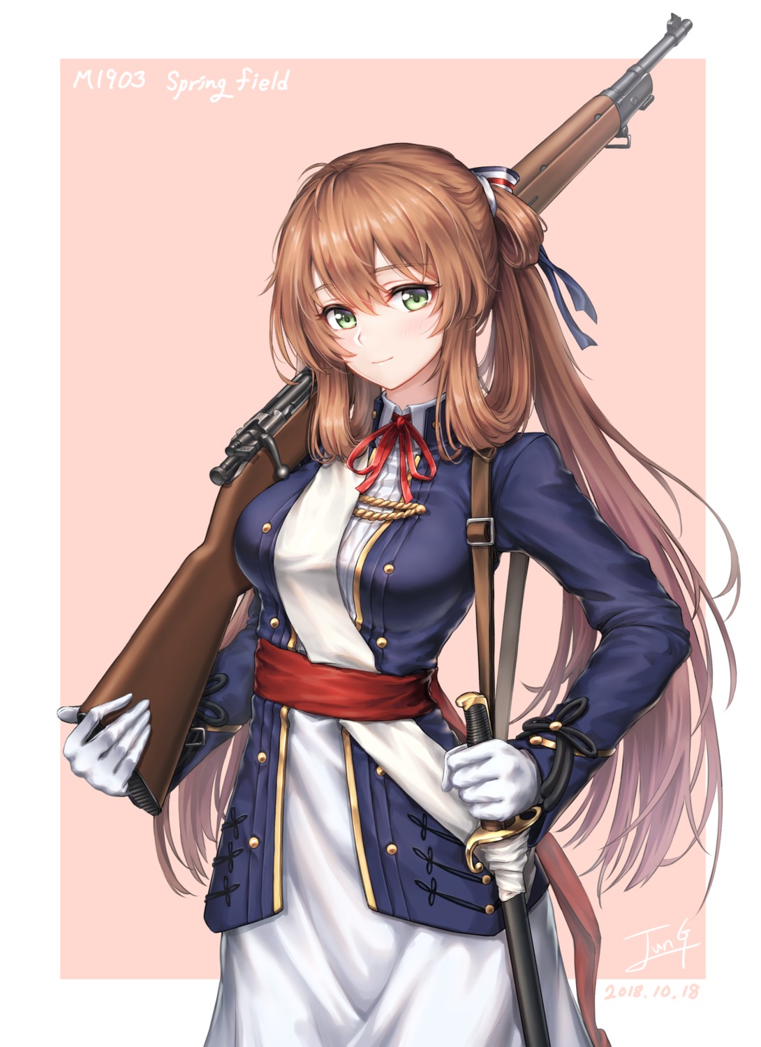 baek_hyang girls_frontline gun springfield_(girls_frontline) sword uniform