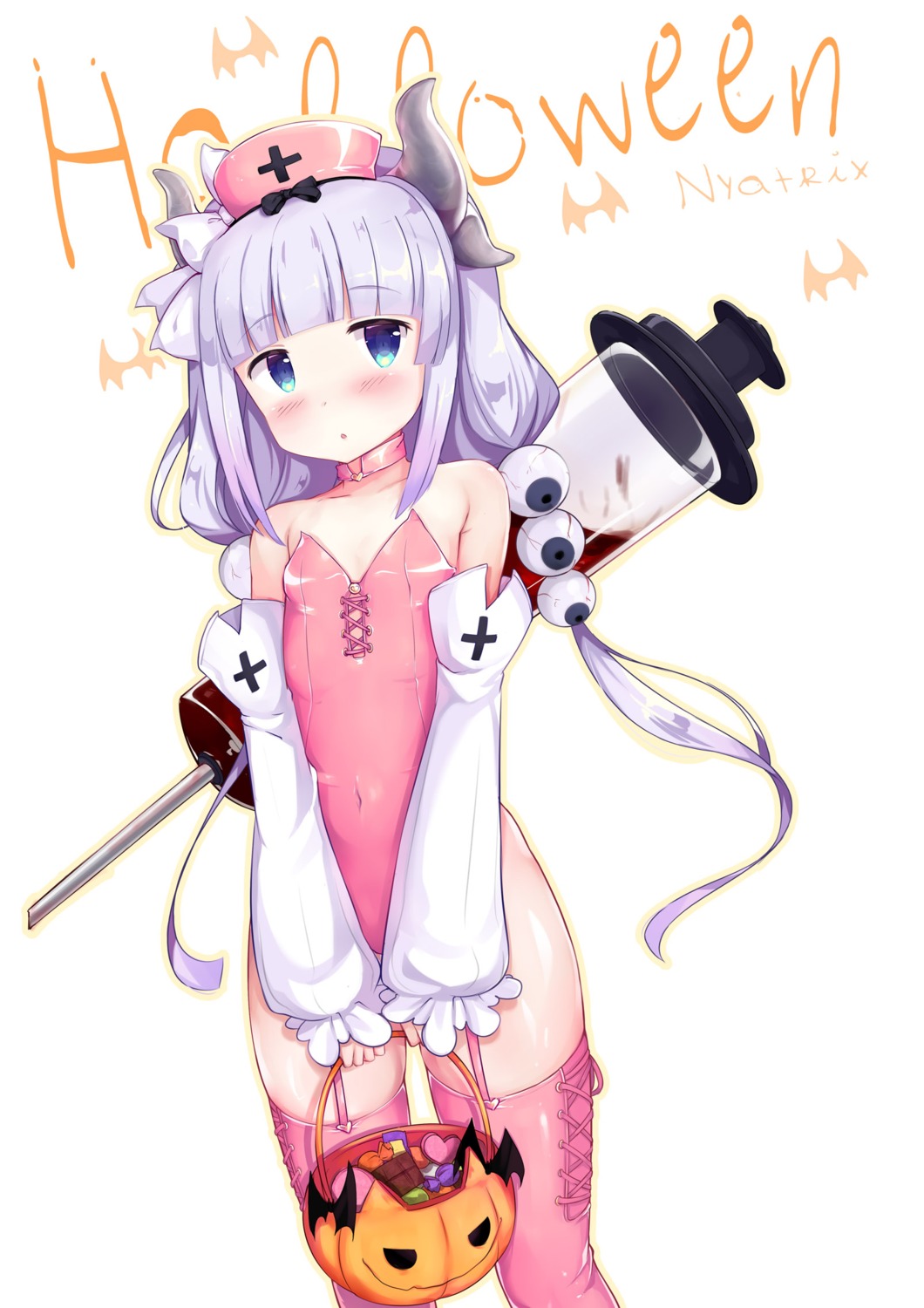 halloween horns kanna_kamui kobayashi-san_chi_no_maidragon leotard nyatrix stockings thighhighs