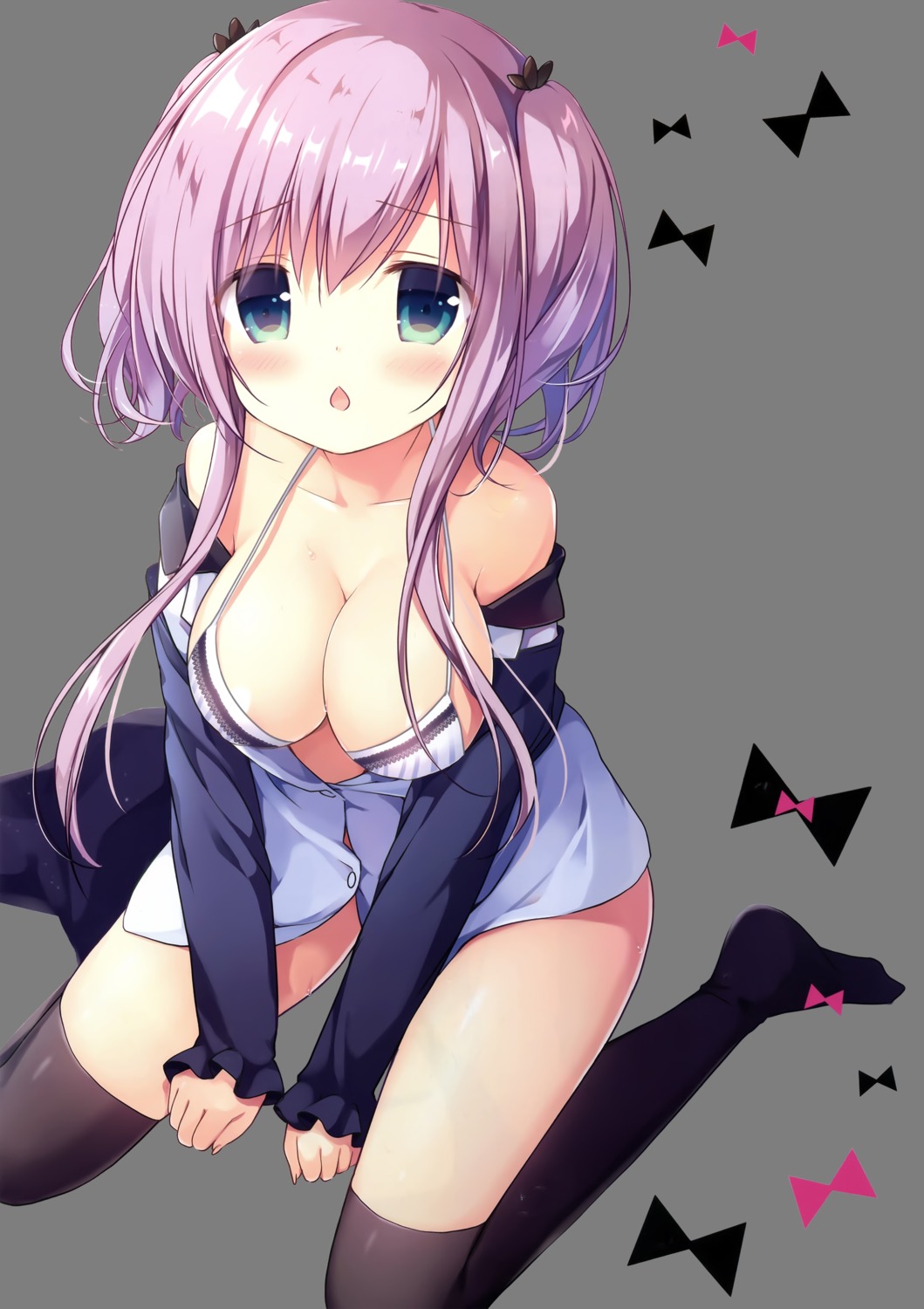 bra brown_sugar cleavage miyasaka_nako open_shirt thighhighs transparent_png yuno_(canvas+garden)