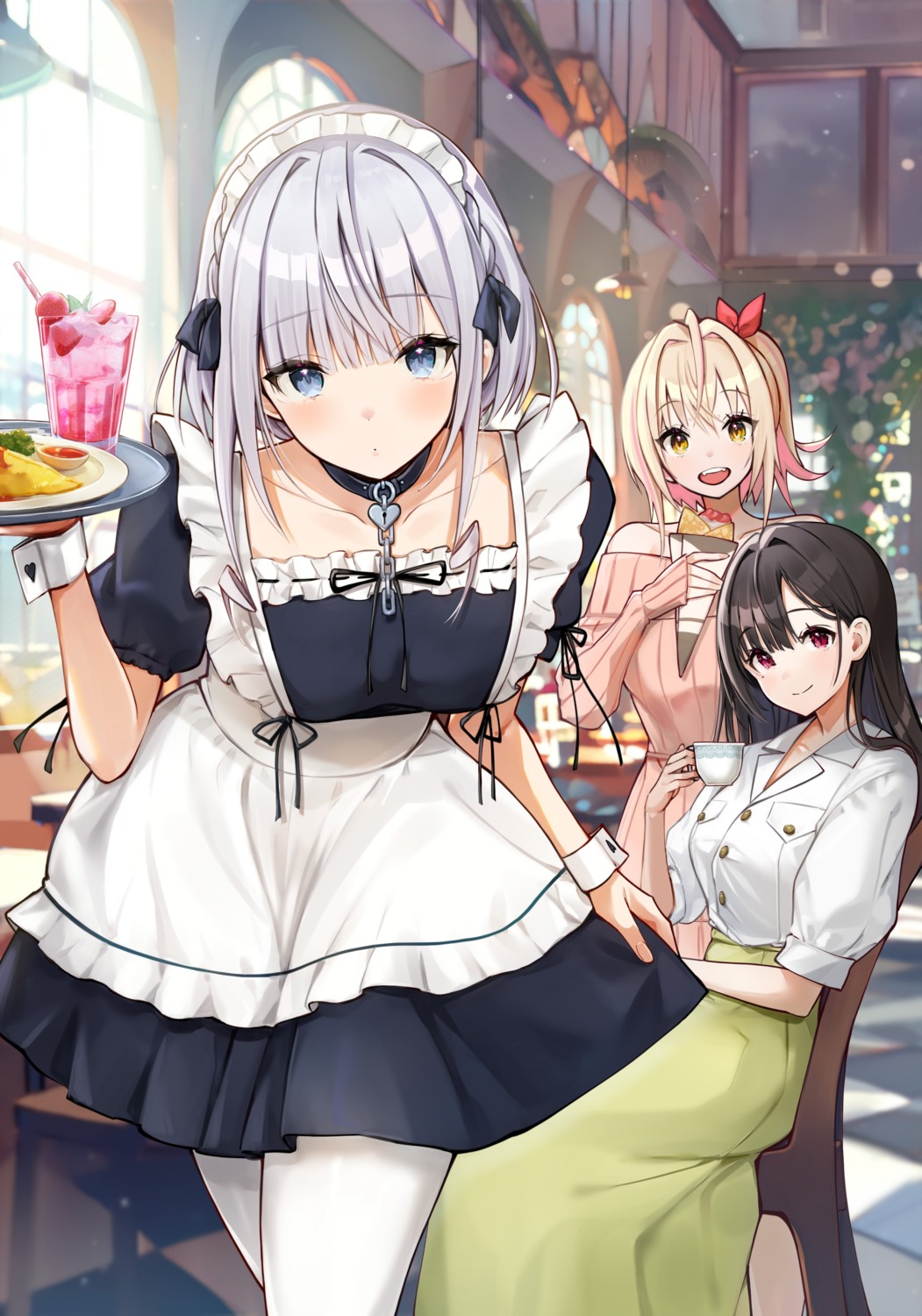 maid mappaninatta pantyhose skirt_lift sweater teniireta_saimin_app_de_yumeno_harem_seikatsu_wo_okuritai waitress