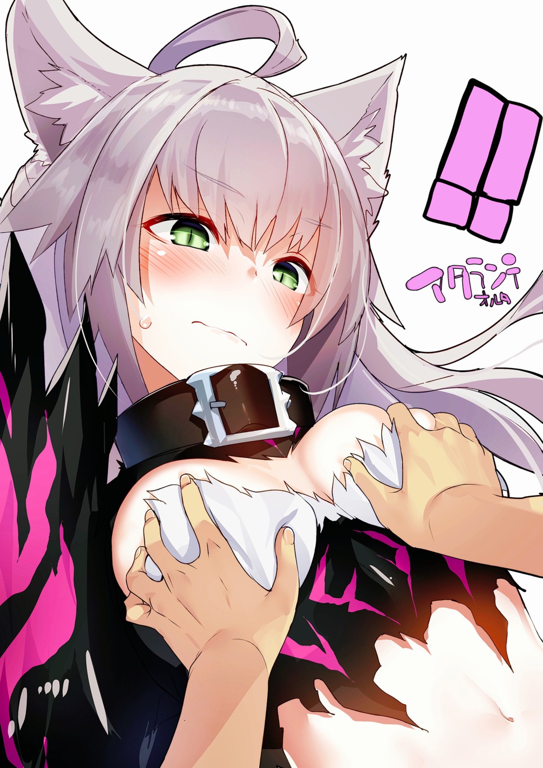 animal_ears atalanta_alter breast_grab cleavage fate/grand_order torn_clothes yamacchi