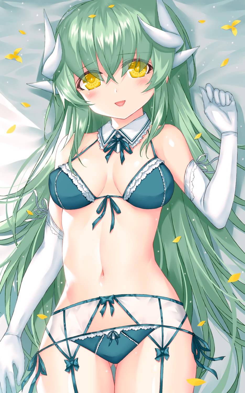 bra fate/grand_order garter_belt horns kiyohime_(fate/grand_order) morizono_shiki pantsu