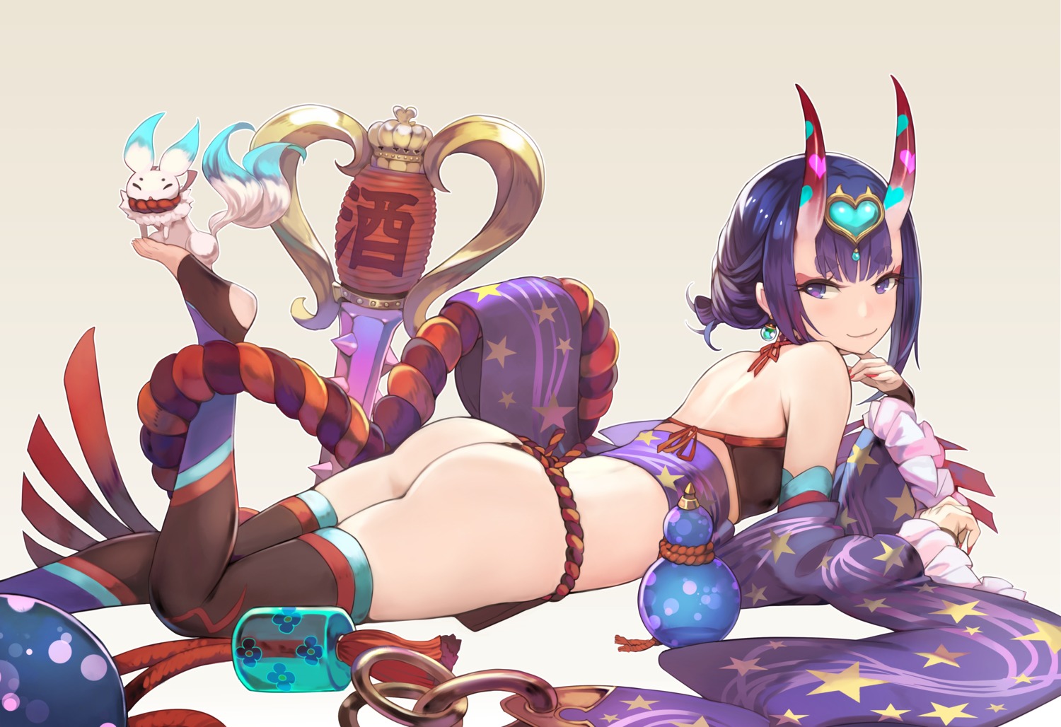 ass fate/grand_order fundoshi horns kurosawa_tetsu lingerie shuten_douji_(fate/grand_order) thighhighs thong