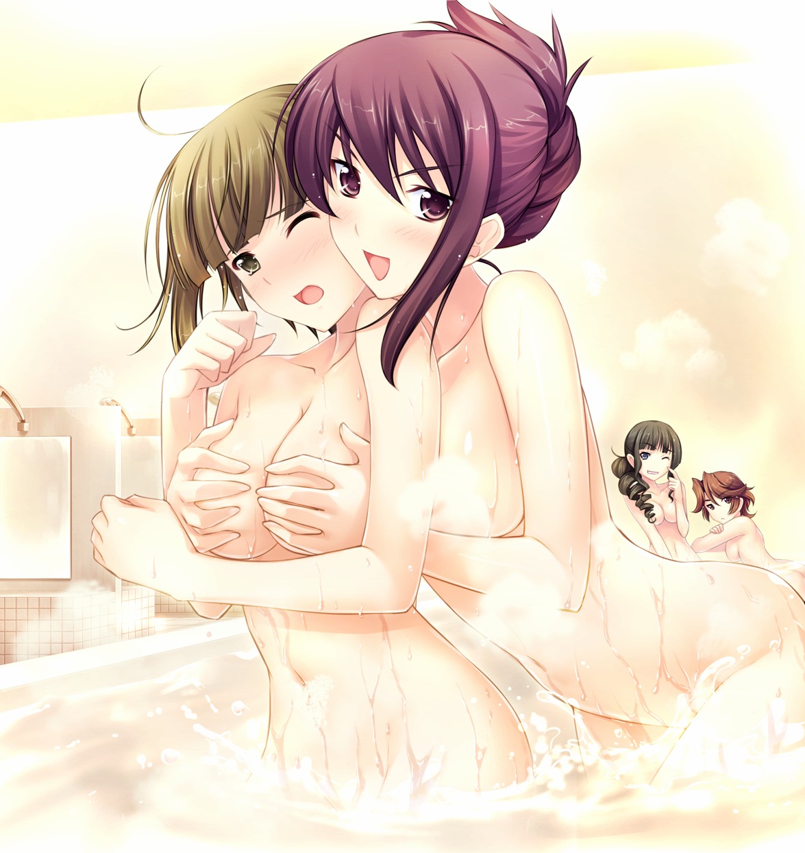 bathing breast_grab muvluv muvluv_alternative_chronicles naked tagme yuri