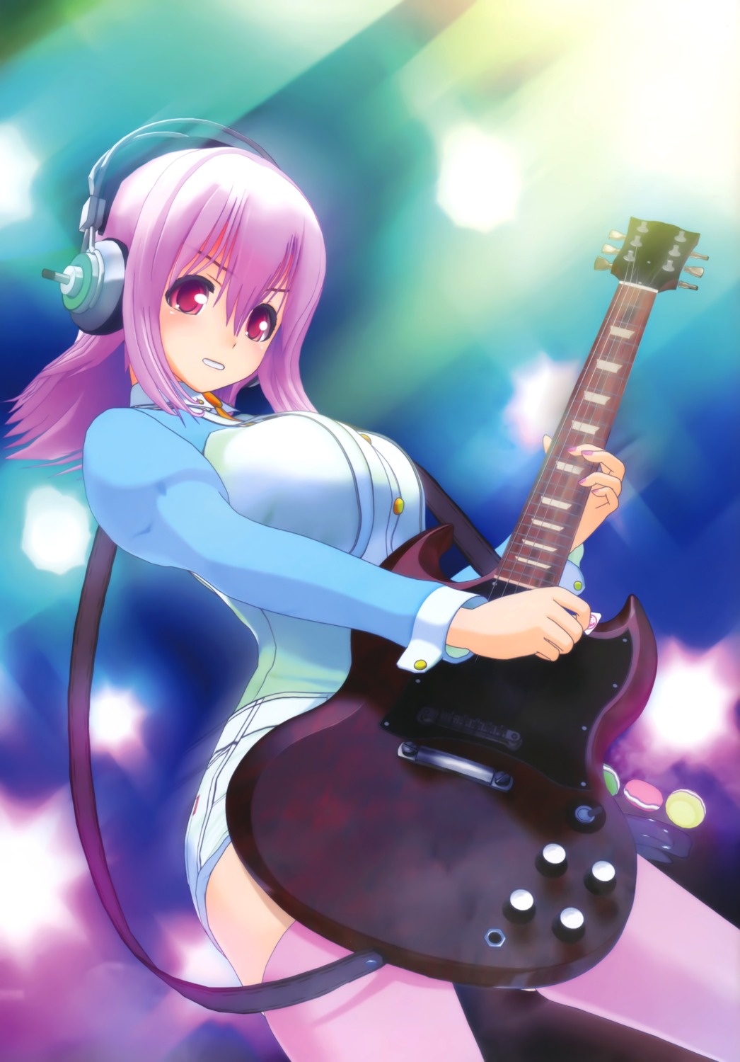 cg guitar headphones sonico super_sonico thighhighs tsuji_santa