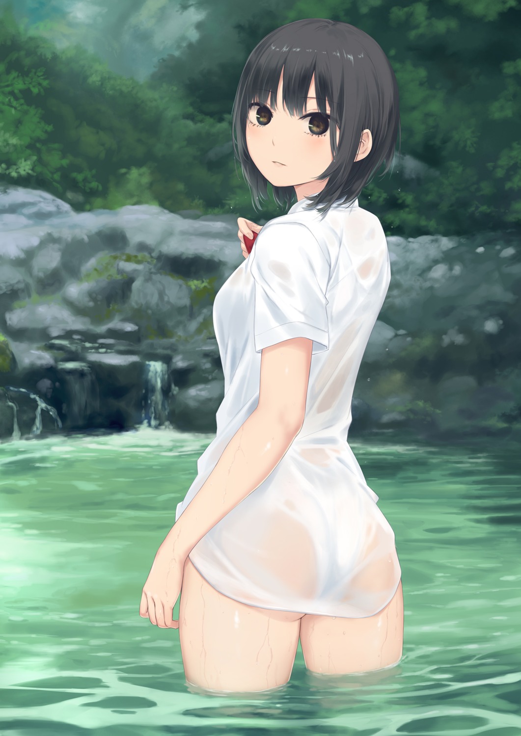 aoyama_sumika ass coffee-kizoku pantsu see_through seifuku wet wet_clothes