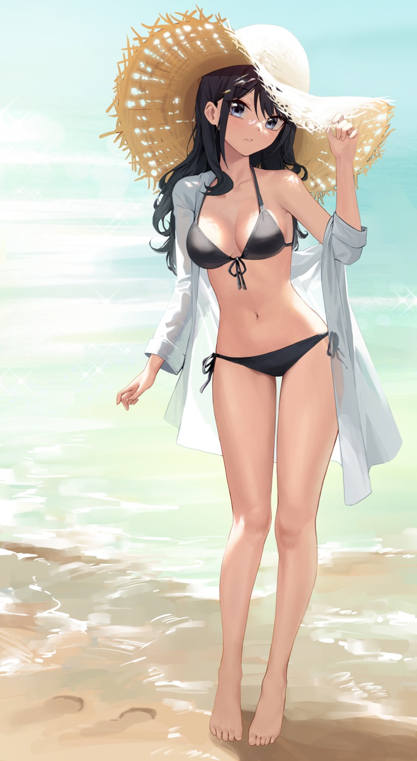 bikini kazano_hiori mansu_(user_pnmp4287) open_shirt see_through swimsuits the_idolm@ster the_idolm@ster_shiny_colors