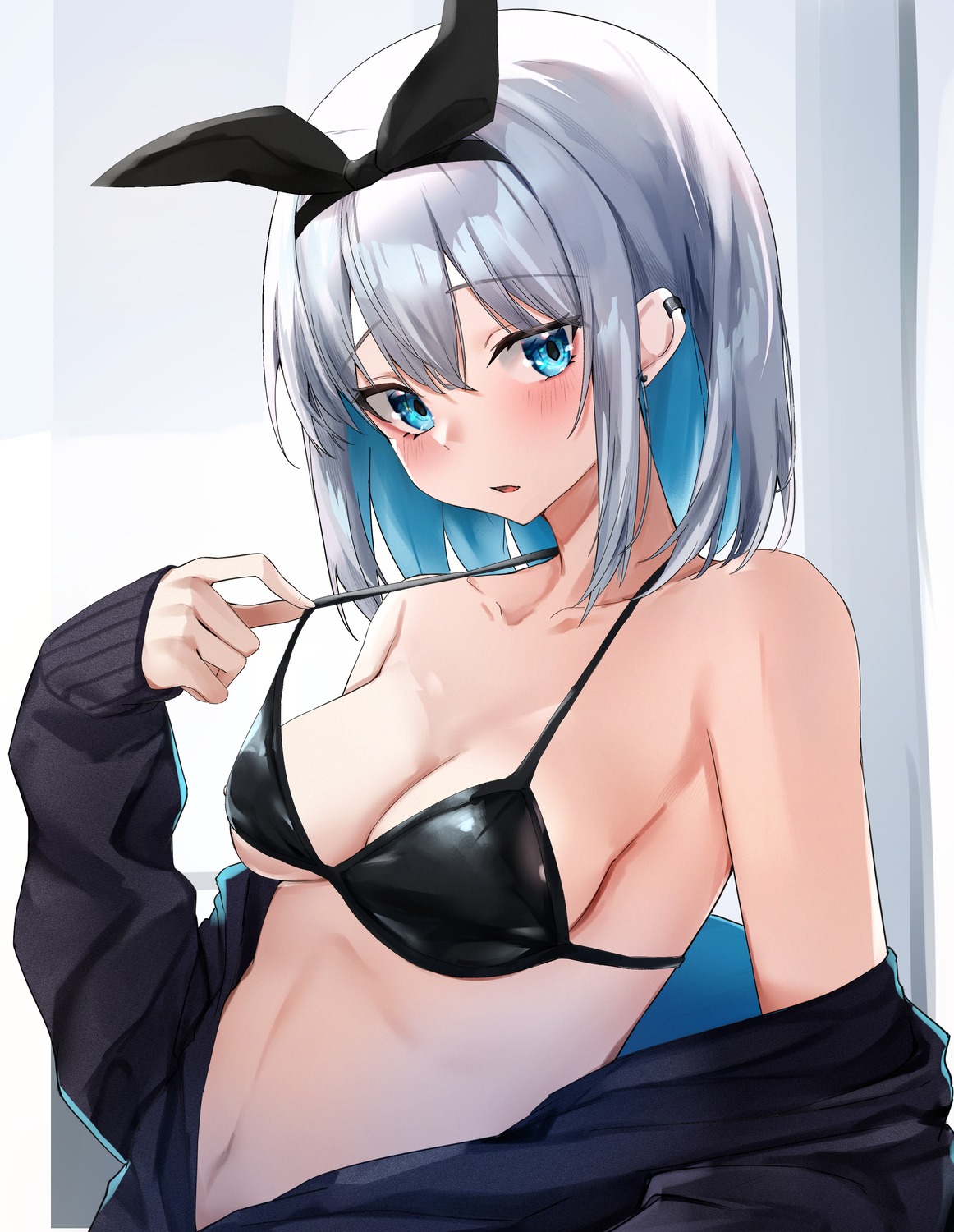 bikini_top nanashinayuzu_mochi open_shirt swimsuits undressing