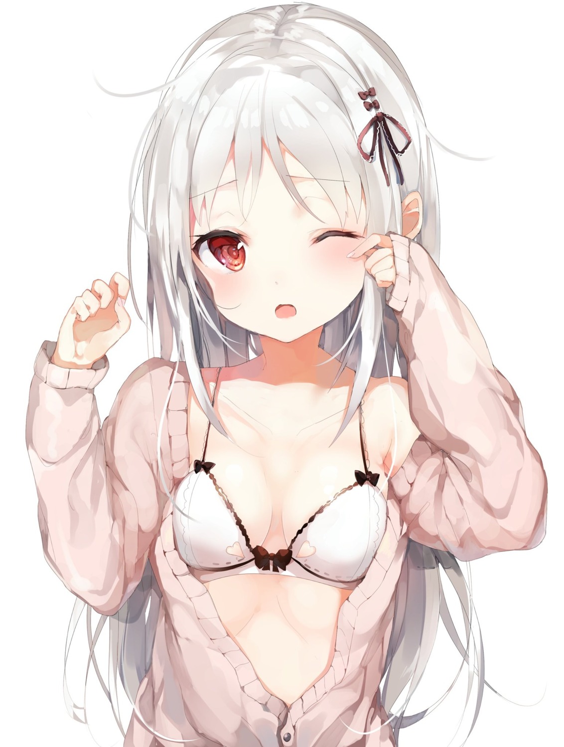 bra cleavage open_shirt sweater umibouzu