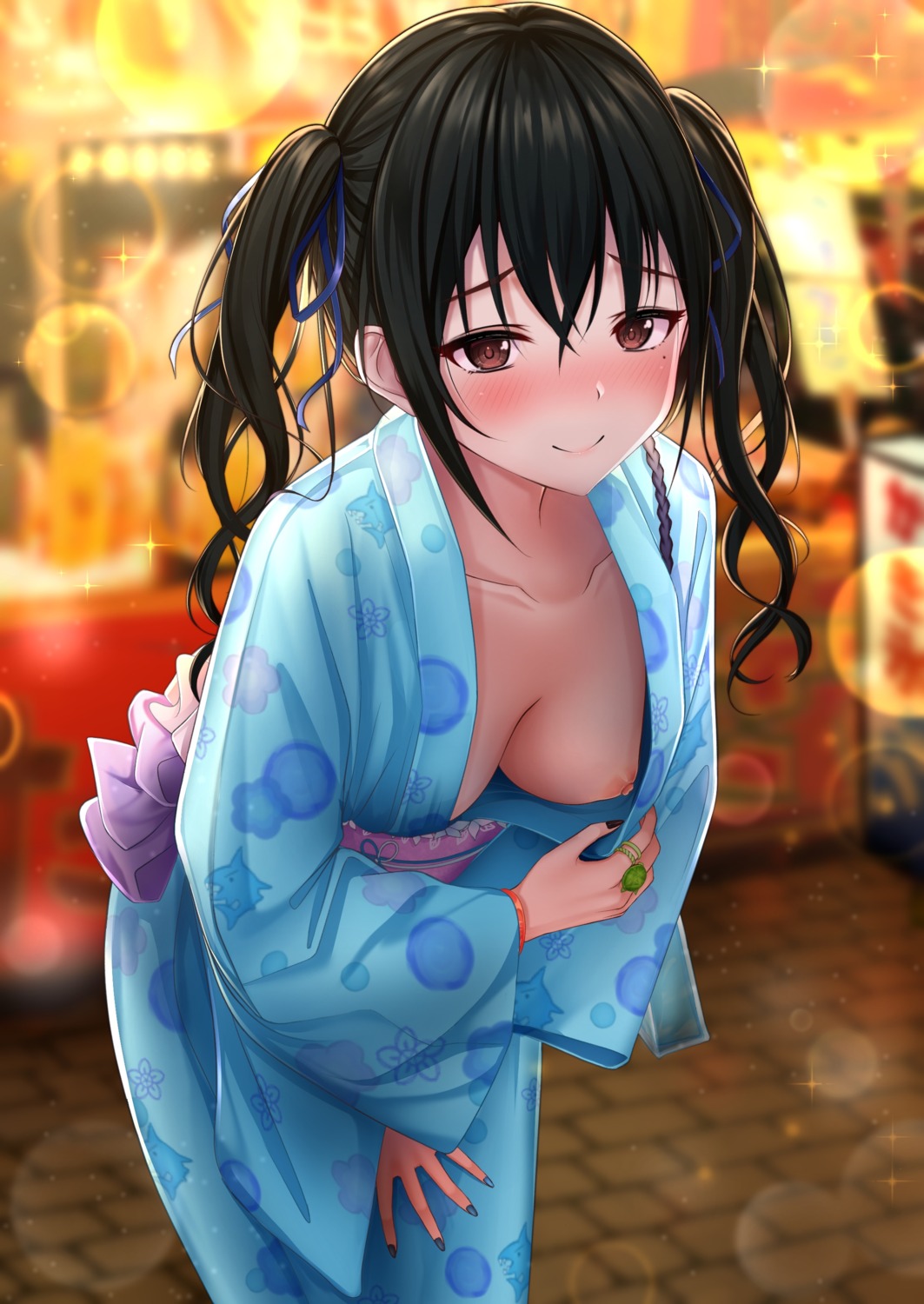 breasts monaka_curl nipples no_bra open_shirt sunazuka_akira the_idolm@ster the_idolm@ster_cinderella_girls undressing yukata